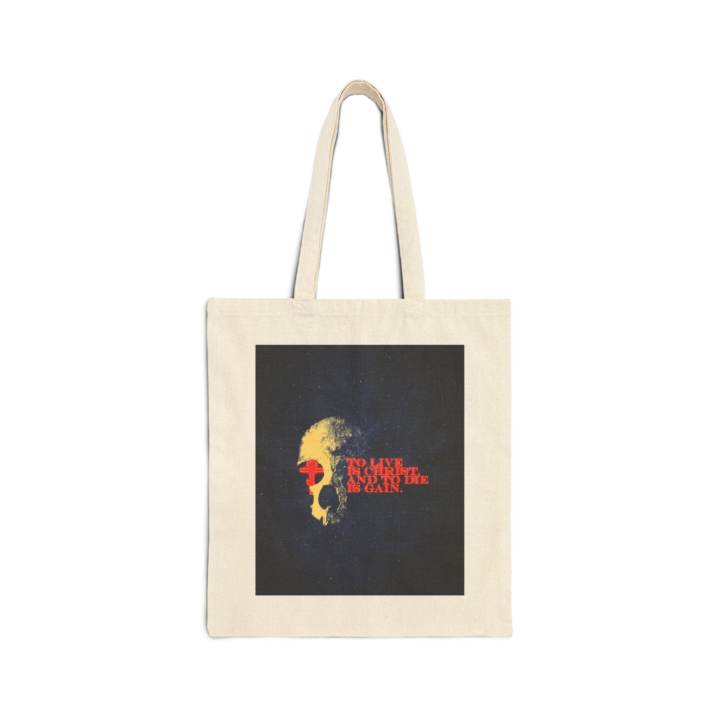 To Live is Christ and to Die is Gain | Phil 1:21 | Retro Texture | Glowing Letters and Cross with Skull | Orthodox Christian Tote Bag