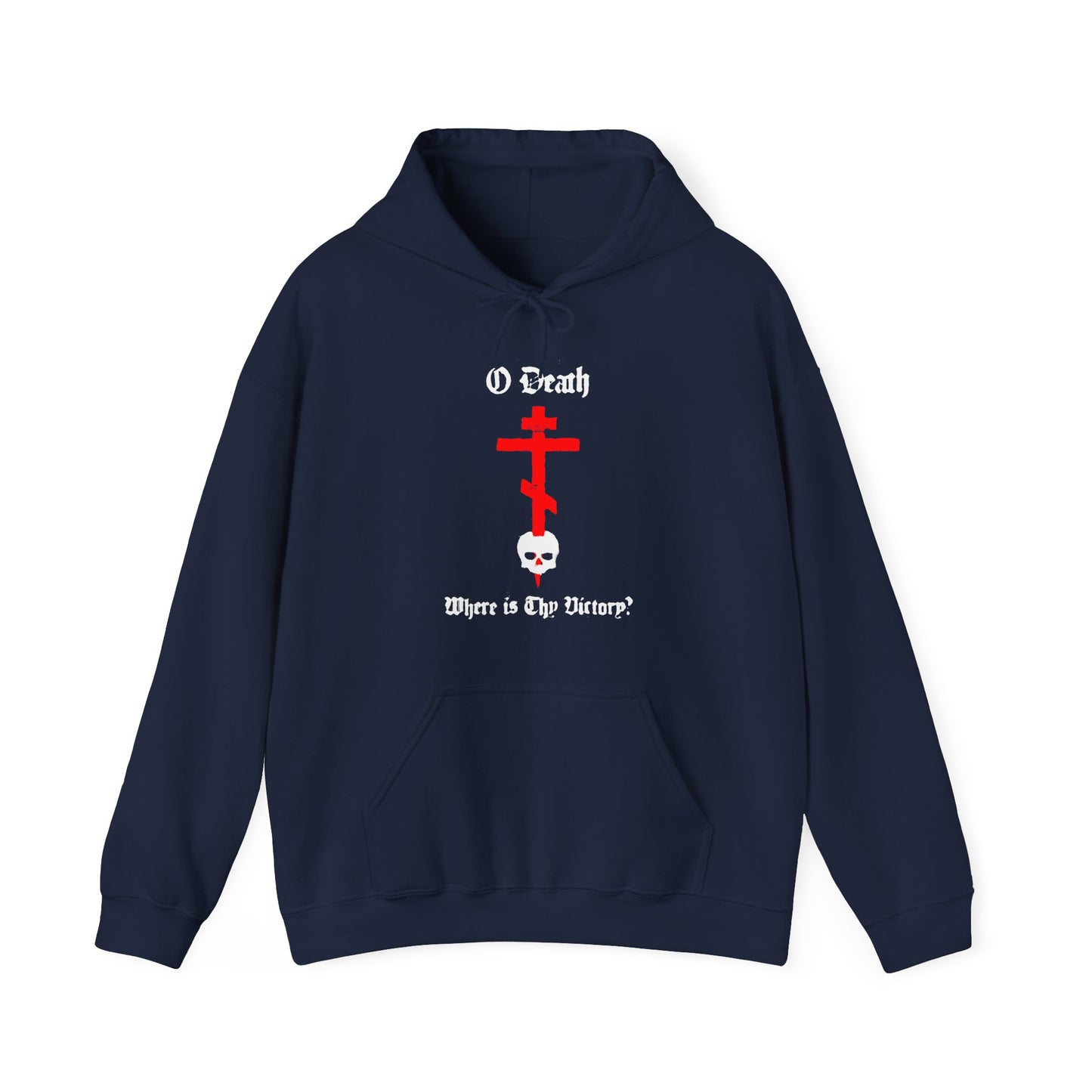 O Death Where is Thy Victory? 1 Cor 15:55 | Cross Stabbing Skull | Spraypaint Aesthetic | Orthodox Christian Hoodie