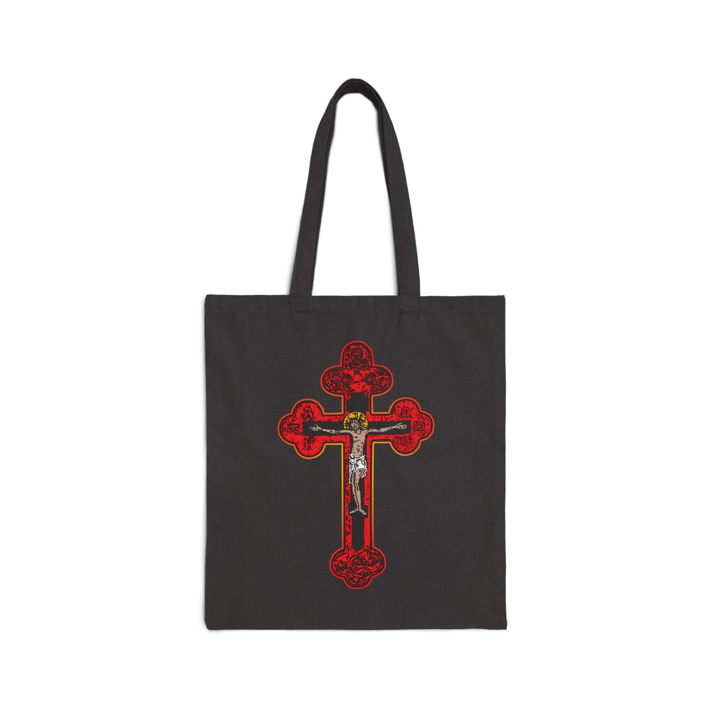 Red Orthodox Christian Crucifix | Byzantine Golgotha Cross | Alpha & Omega | I Am Crucified With Christ | Orthodox Tote Bag
