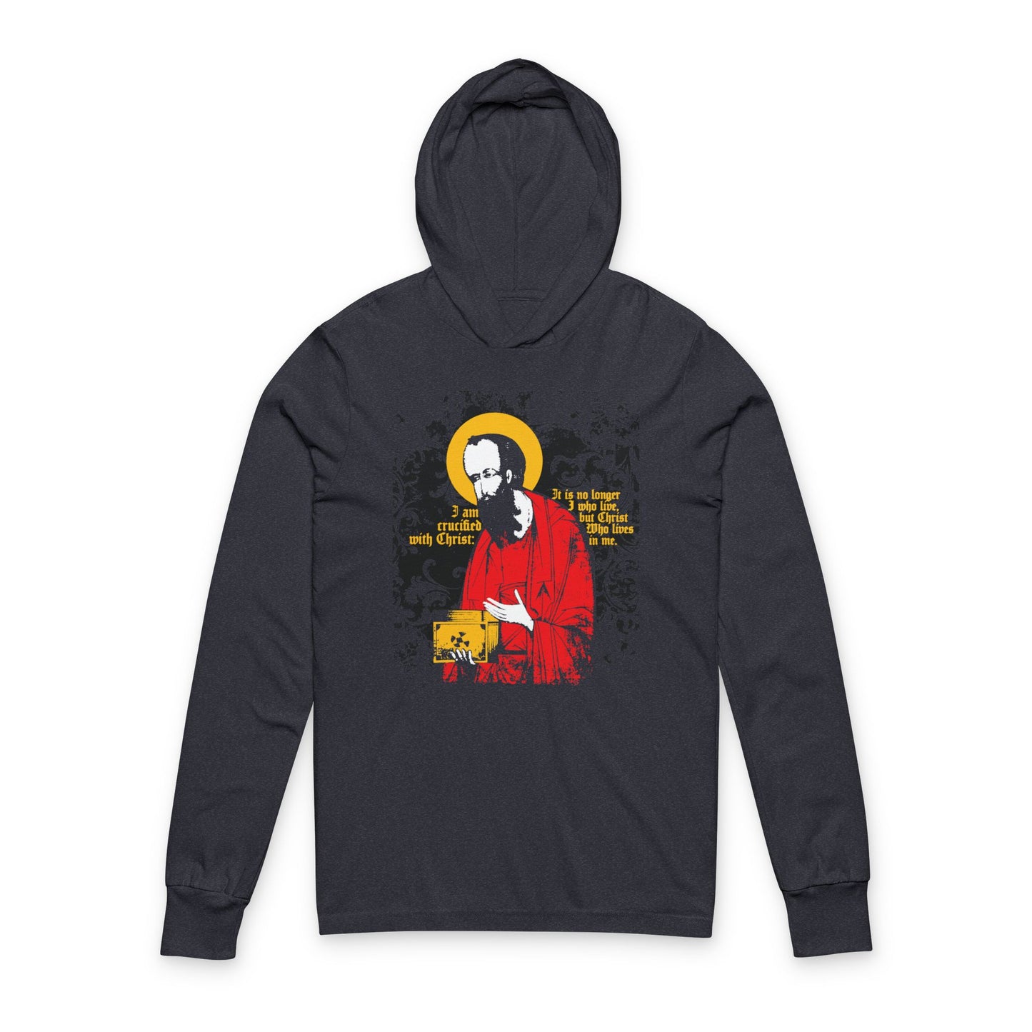St Paul Holding Gospel Iconographic | I am crucified with Christ (Galatians 2:20) | Orthodox Long Sleeve Hooded Shirt