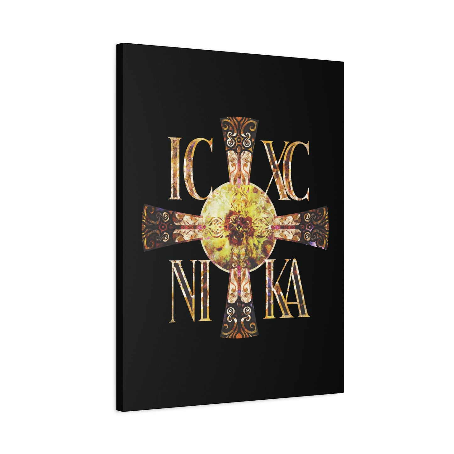 ICXC NIKA Celtic Style Equal Armed Cross | Bright Solar Texture | Orthodox Christian Canvas Art