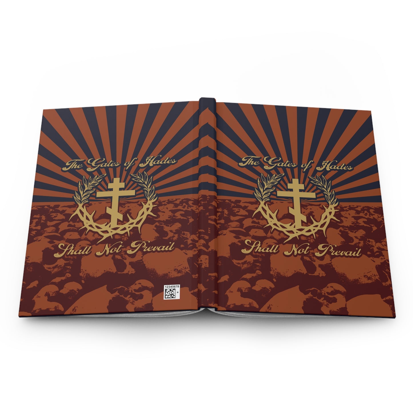 The Gates of Hades Shall Not Prevail | Cross with Wreath & Crown of Thorns | Skulls and Rays | Orthodox Christian Hardcover Journal
