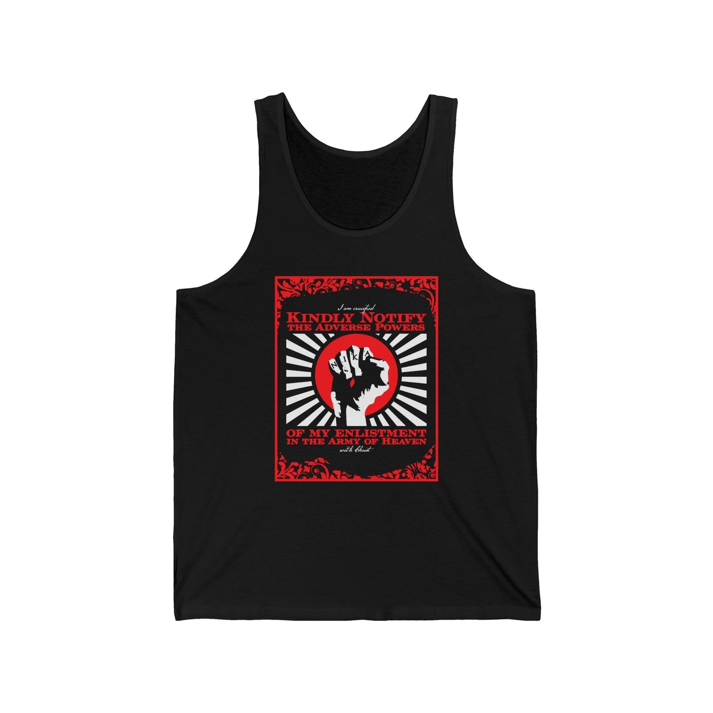 Kindly Notify the Adverse Powers | I am Crucified with Christ (Gal 2:20) | NIKA Fist | Orthodox Christian Tank Top