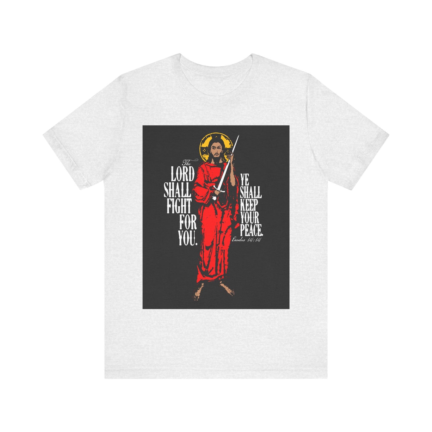 The Lord Shall Fight For You (Exodus 14:14) | Jesus Christ with Sword IconoGraphic | Orthodox Christian Cotton T-Shirt