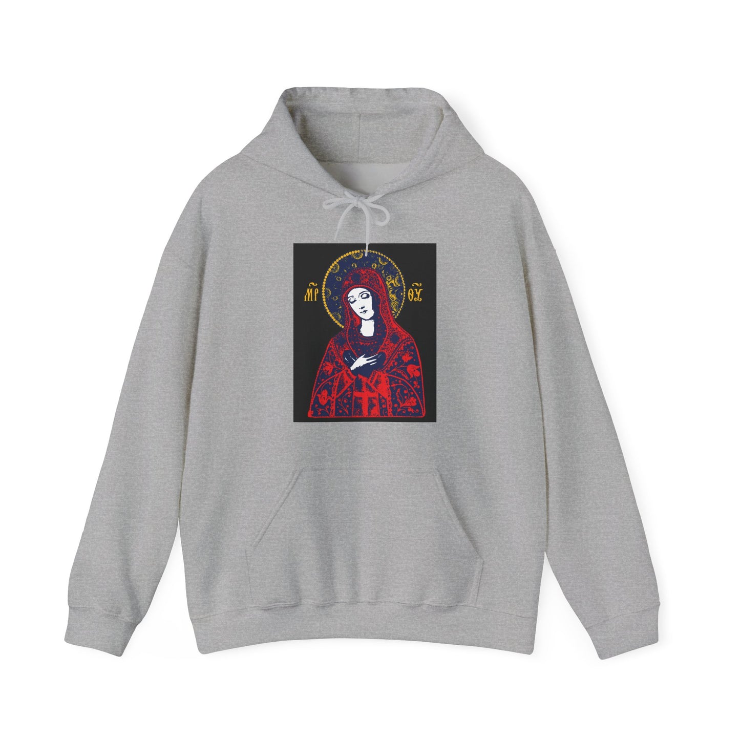 Joy of All Joys Tenderness Theotokos Iconographic Based on Traditional Orthodox Iconography | Bright Red Design | Orthodox Christian Hoodie