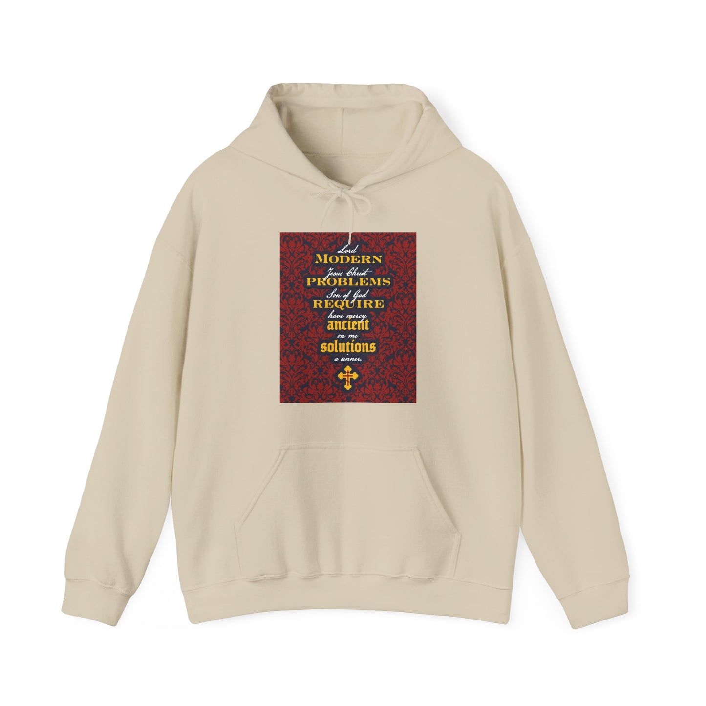 Modern Problems Require Ancient Solutions (Jesus Prayer, Floral Background) No. 2 | Orthodox Christian Hoodie