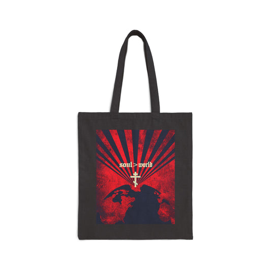 What Shall it Profit a Man | Matthew 16:26 | Soul Is Greater Than World | Red Earth White Cross | Orthodox Christian Tote Bag