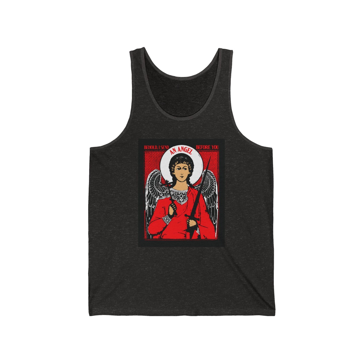 Behold, I Send an Angel Before You (Exodus 23:20) | Guardian Angel With Cross and Sword IconoGraphic | Orthodox Christian Jersey Tank Top / Sleeveless Shirt