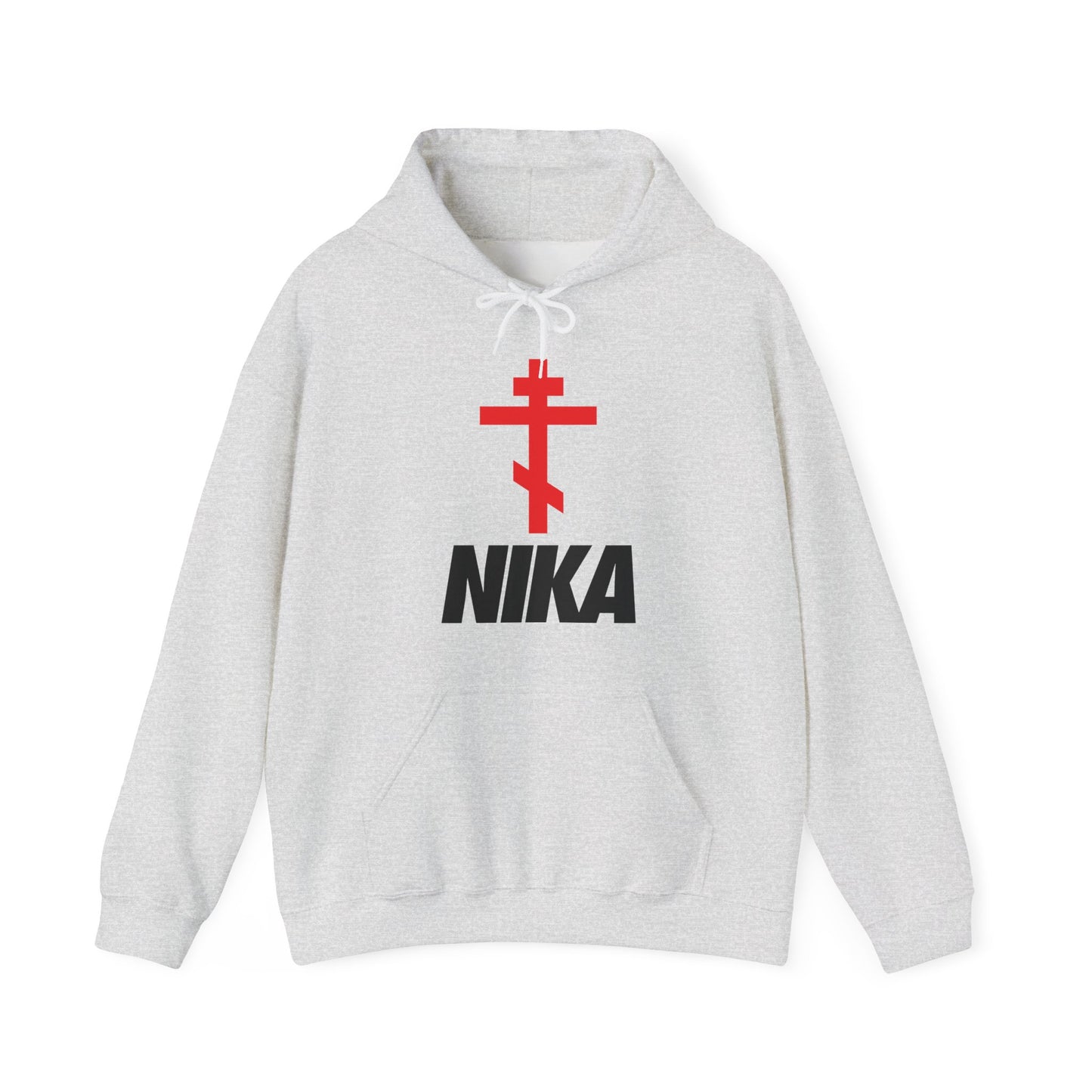 NIKA Orthodox Cross | NIKE Logo Mashup | Minimalist Corporate Sports Logo | Athletic Ascetic Fashion | Christian Activewear Hoodie