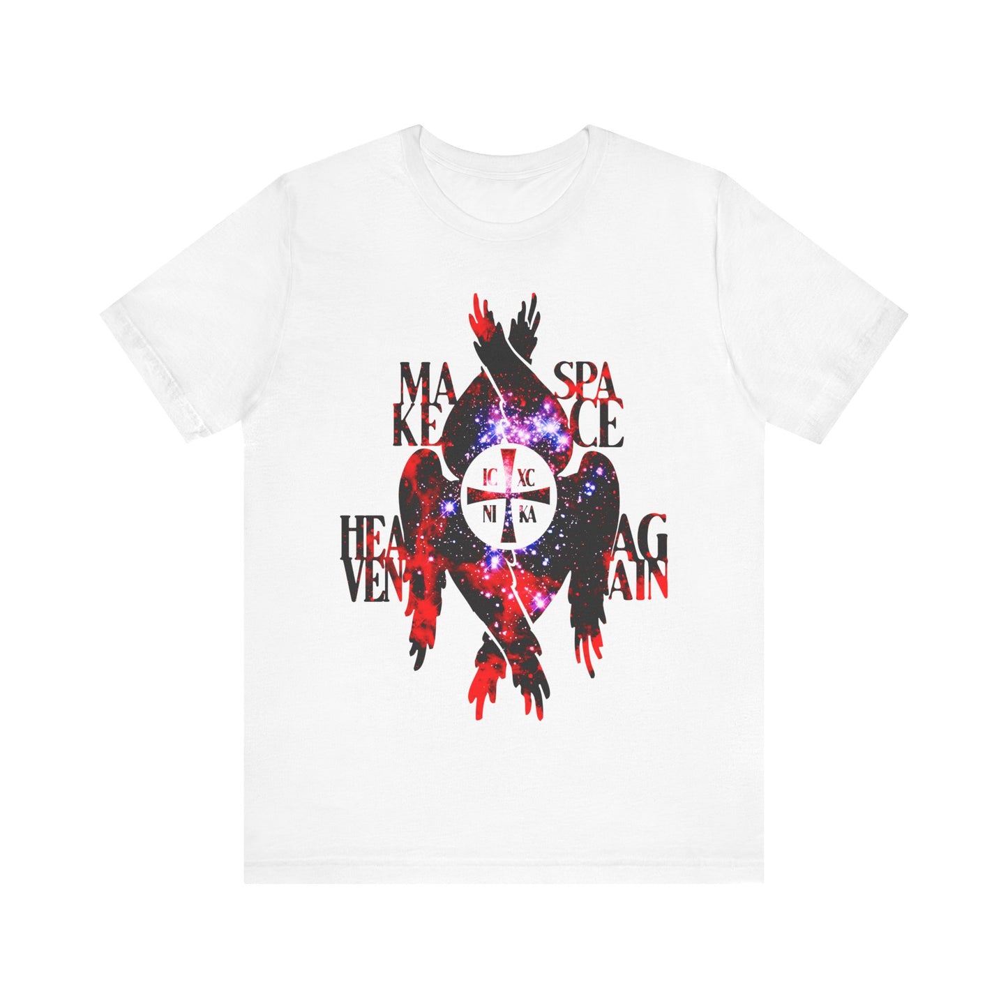 Make Space Heaven Again | Cosmic Textured ICXC NIKA Cross | Seraphim Wings | Orthodox Christian T-Shirt