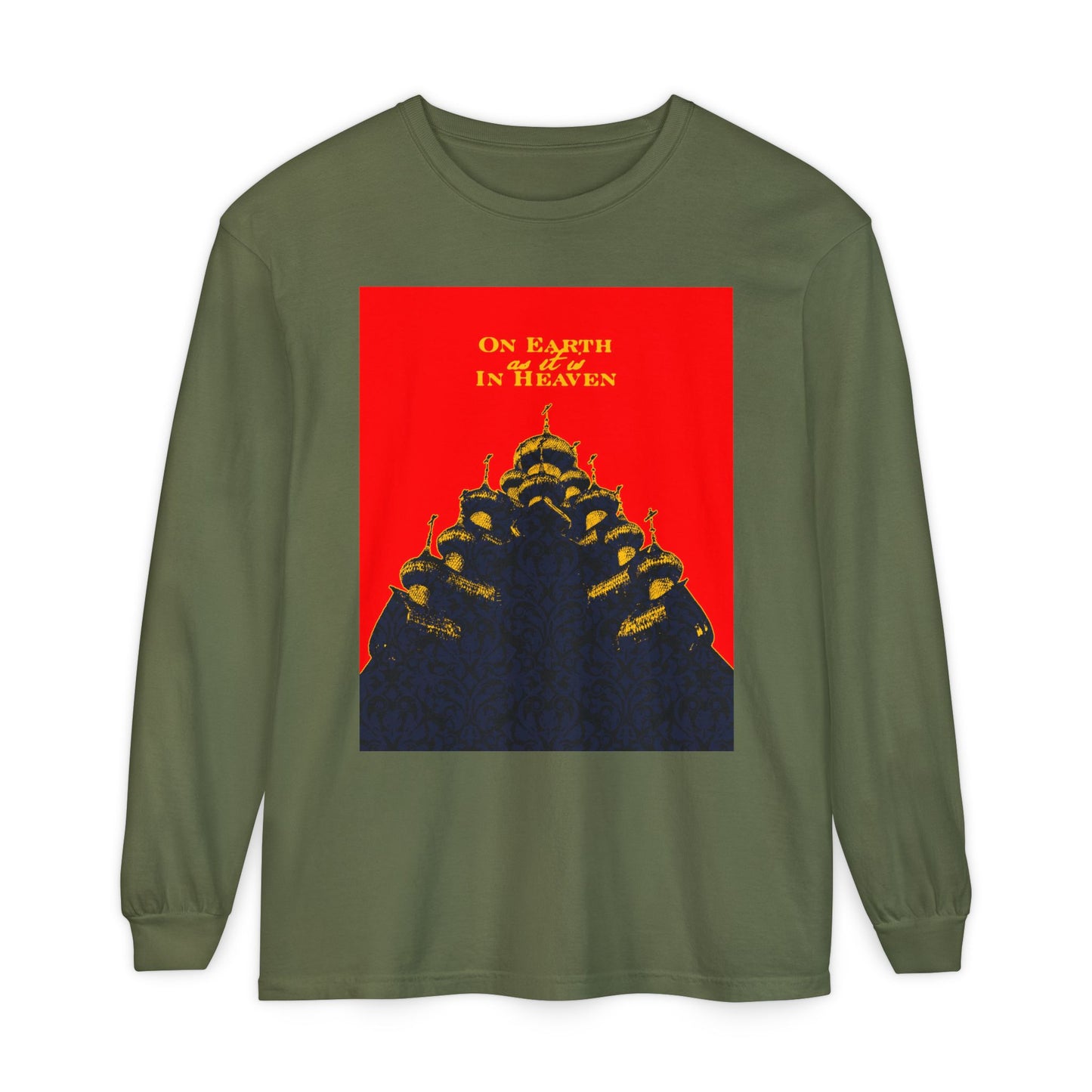 The Church: On Earth As It Is In Heaven | Lord's Prayer | Ancient Russian Wooden Church Design | Orthodox Christian Long Sleeve Shirt