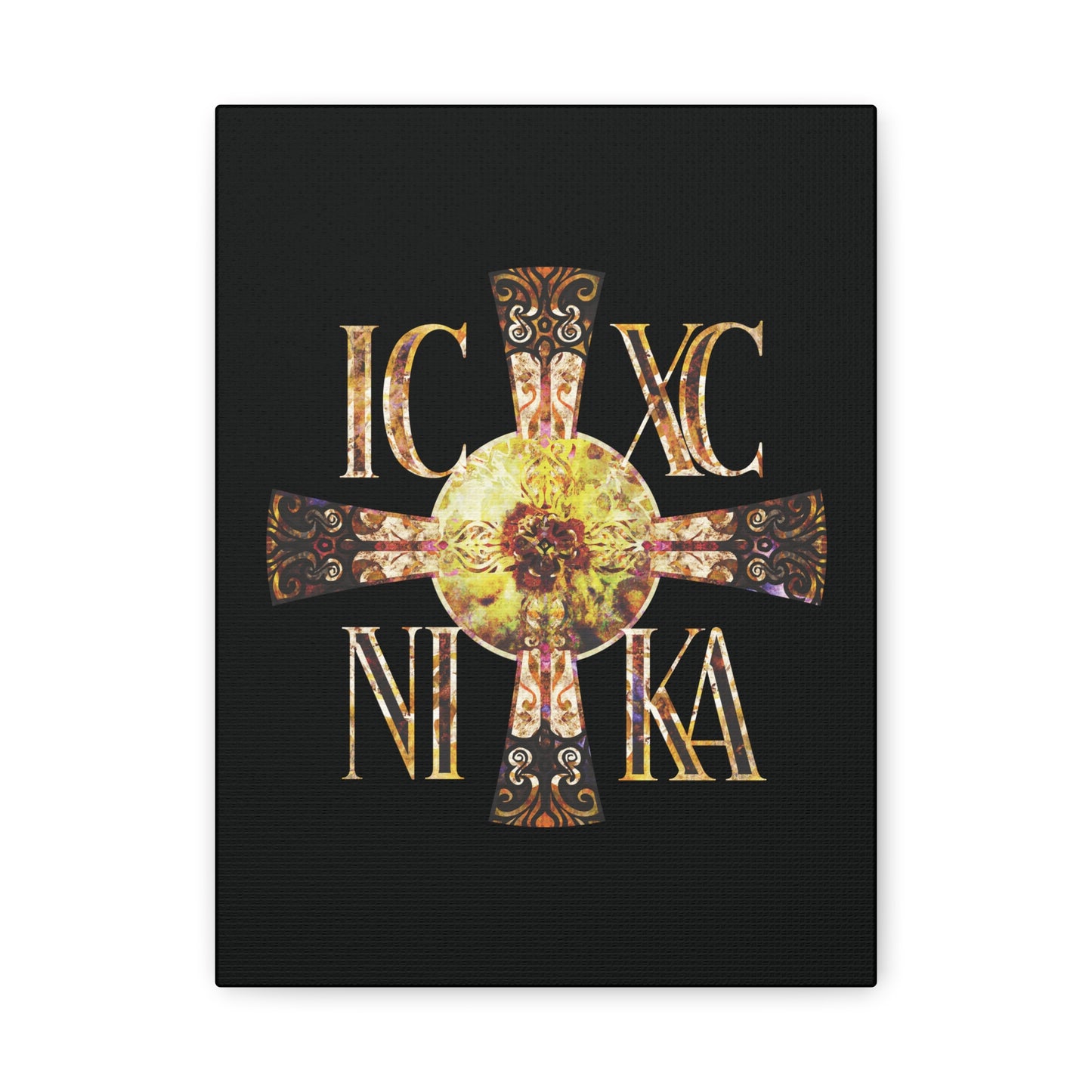 ICXC NIKA Celtic Style Equal Armed Cross | Bright Solar Texture | Orthodox Christian Canvas Art