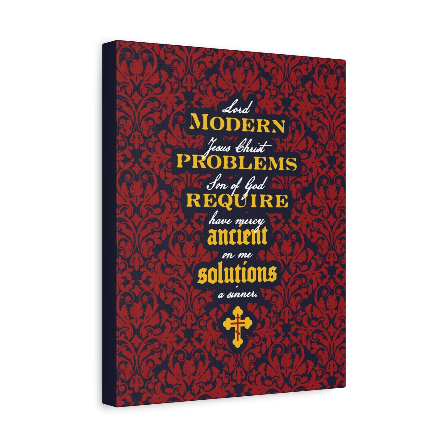 Modern Problems Require Ancient Solutions (Jesus Prayer, Floral Background) No. 2 | Orthodox Christian Canvas Wall Art