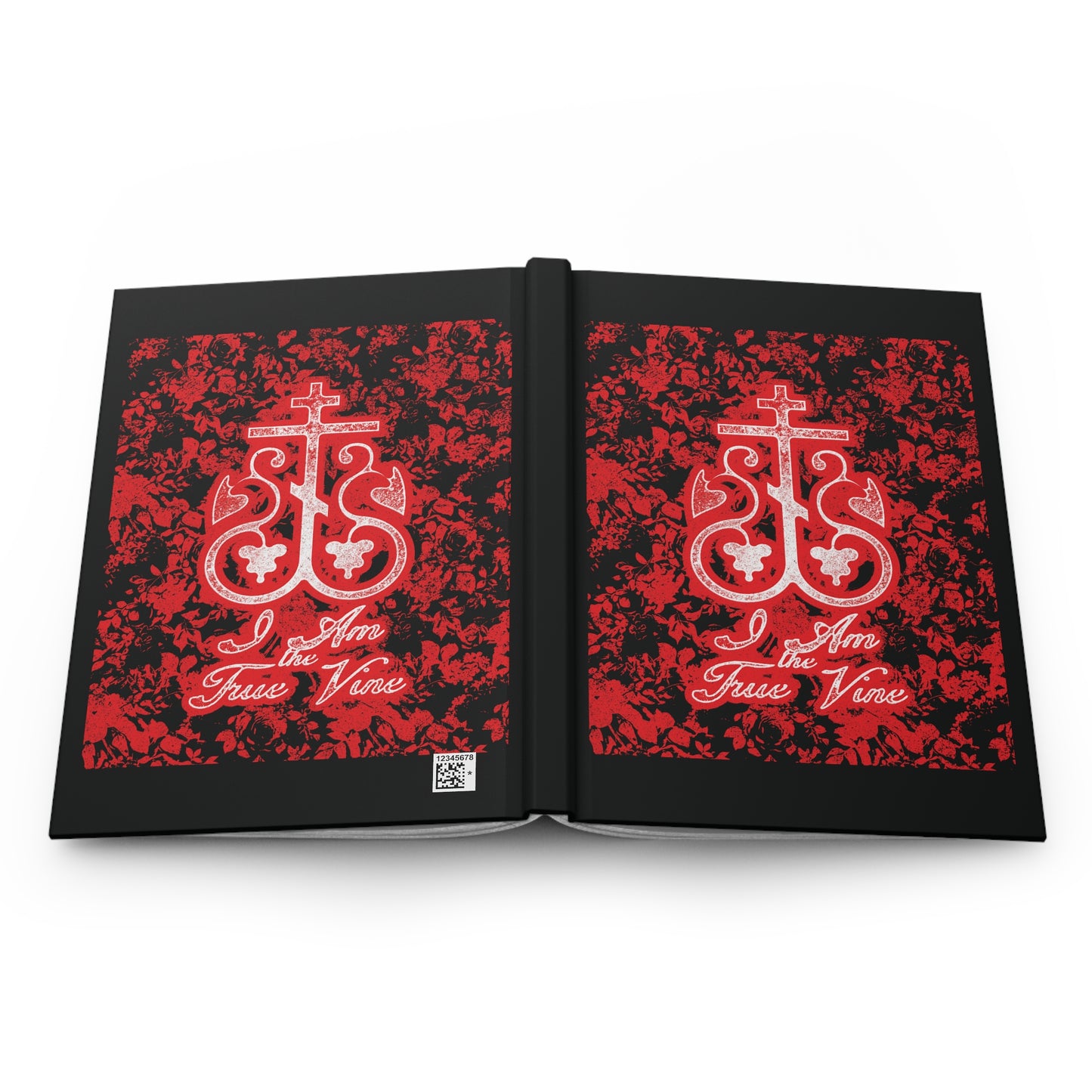 I Am the True Vine (John 15:1) | Orthodox Cross Vine Monogram | Red and Black Floral Design | Orthodox Christian Hardcover Journal