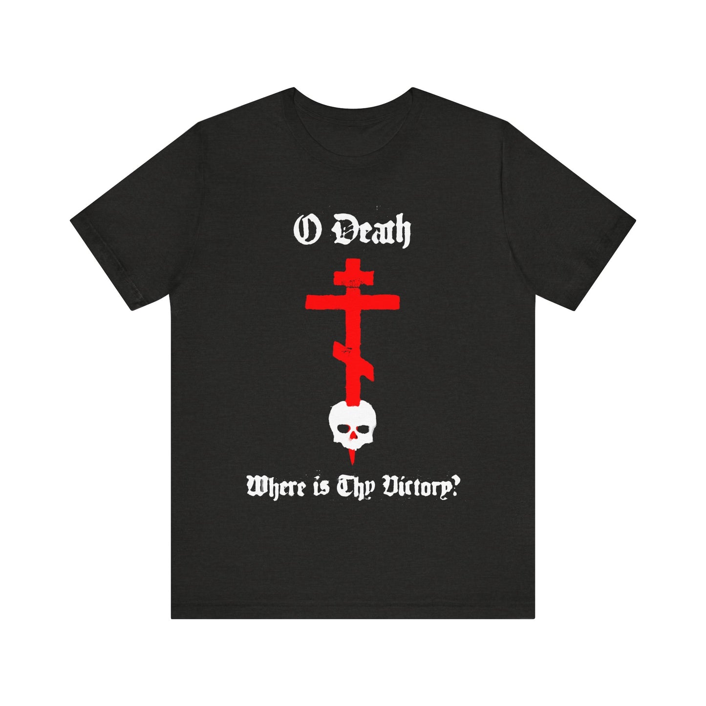 O Death Where is Thy Victory? 1 Cor 15:55 | Cross Stabbing Skull | Spraypaint Aesthetic | Orthodox Christian Cotton T-Shirt