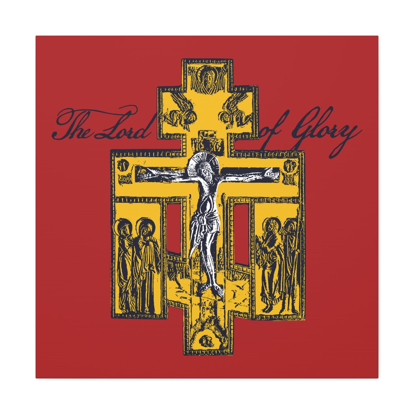 The Lord of Glory | Russian Golgotha Crucifix IconoGraphic (Red BG) | 1 Corinthians 2:8 | Orthodox Christian Canvas Art