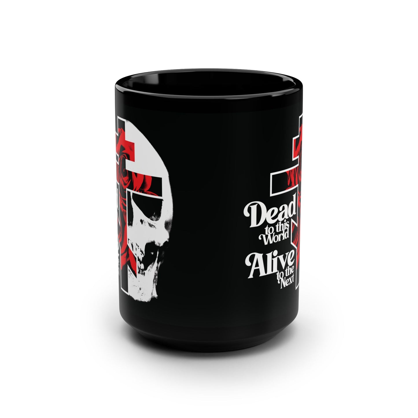 Dead to this World Alive to the Next | Goth Aesthetic Flower Cross & Skull | Orthodox Christian Black Mug