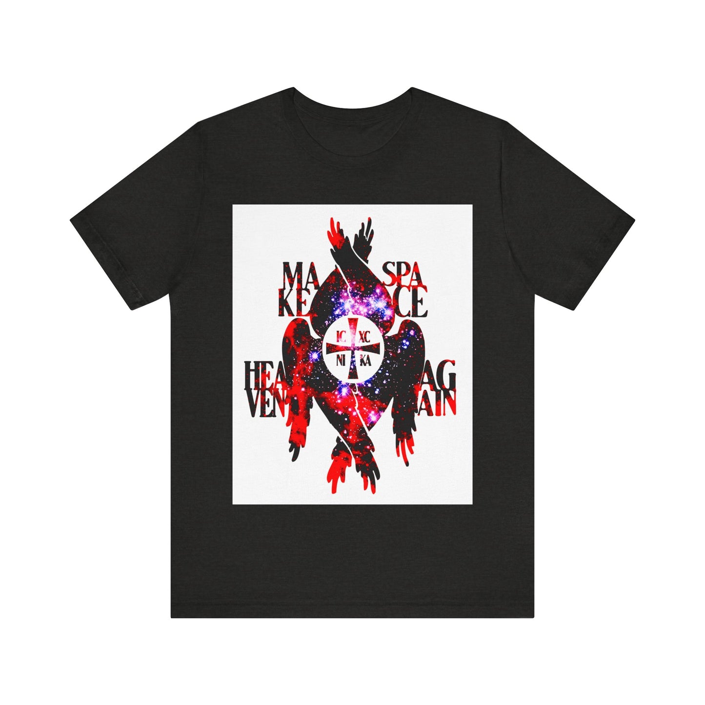 Make Space Heaven Again | Cosmic Textured ICXC NIKA Cross | Seraphim Wings | Orthodox Christian T-Shirt