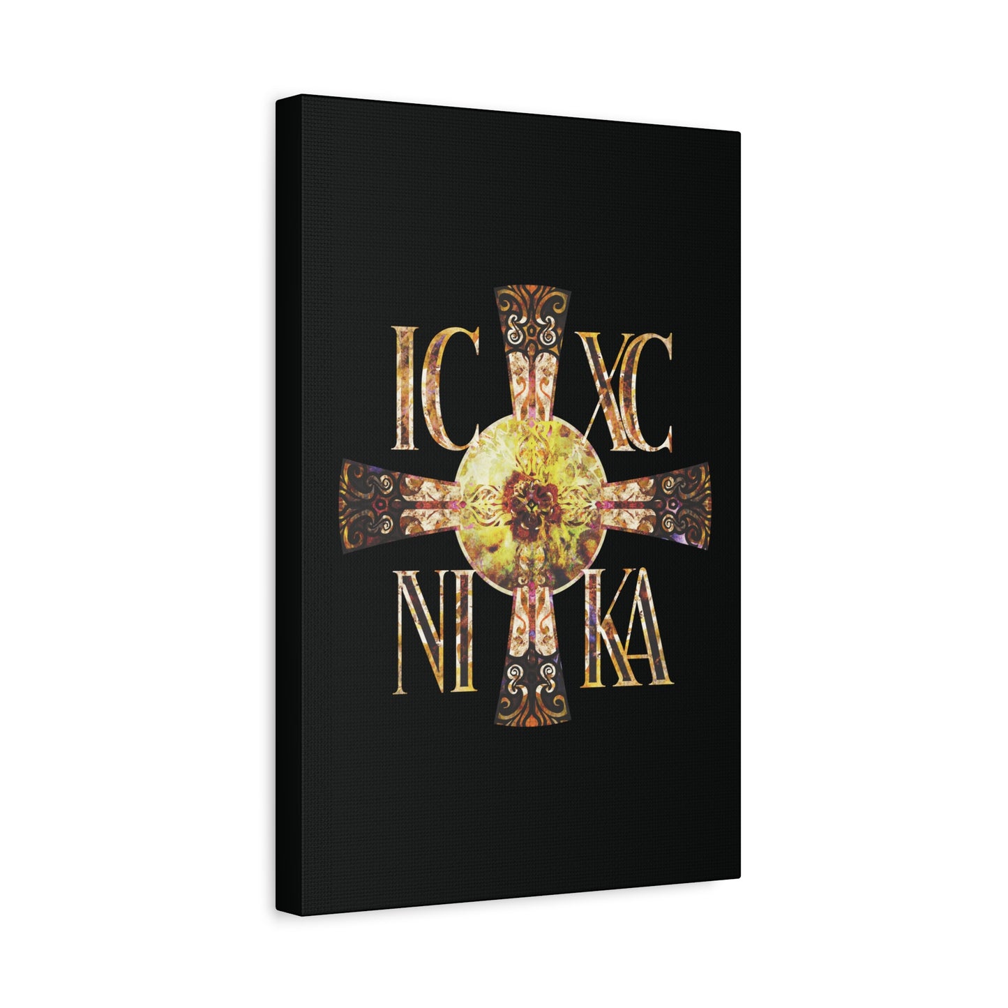ICXC NIKA Celtic Style Equal Armed Cross | Bright Solar Texture | Orthodox Christian Canvas Art