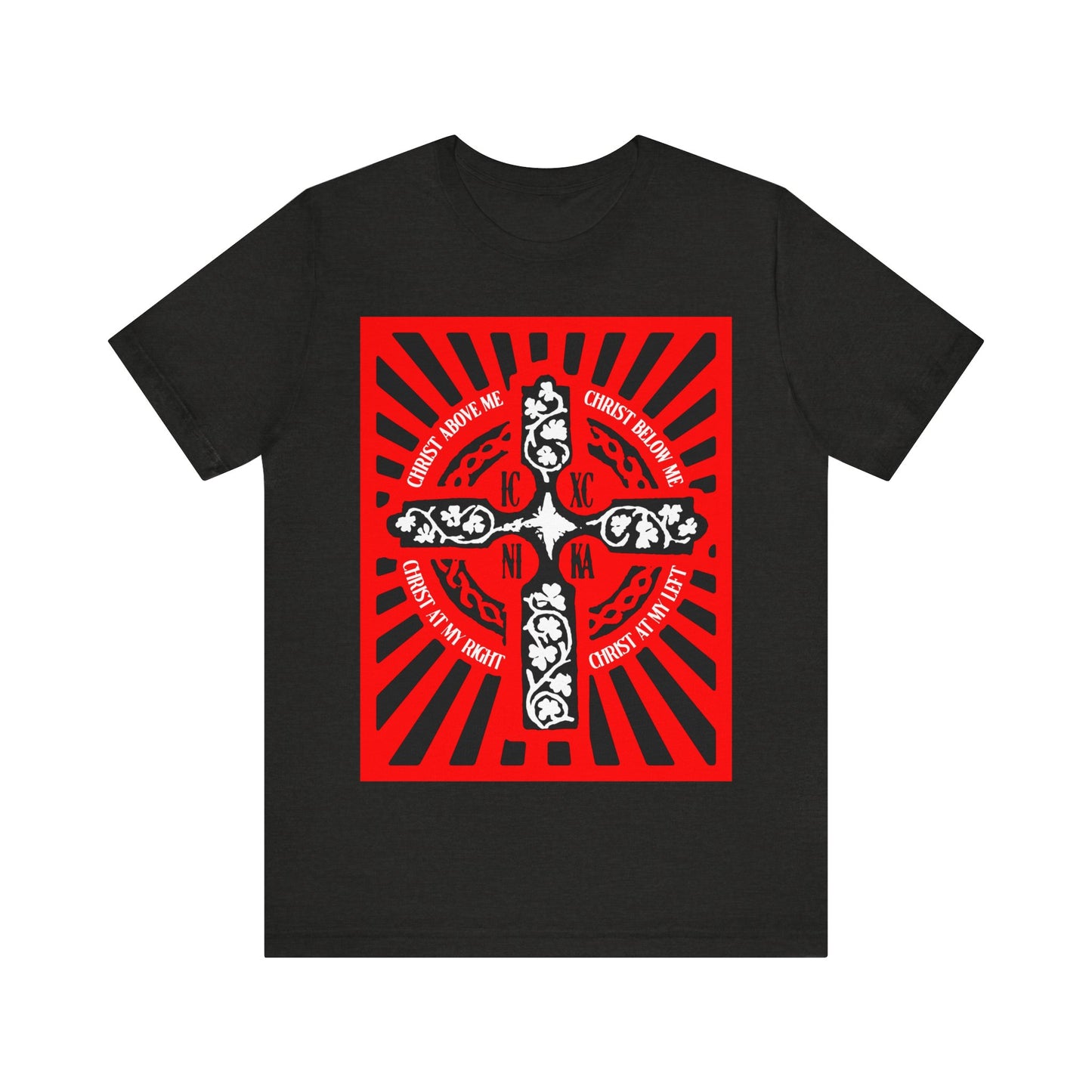 Red ICXC NIKA Enniskillen Celtic Cross | Lorica of St. Patrick | Shield Prayer | Orthodox Christian Cotton T-Shirt