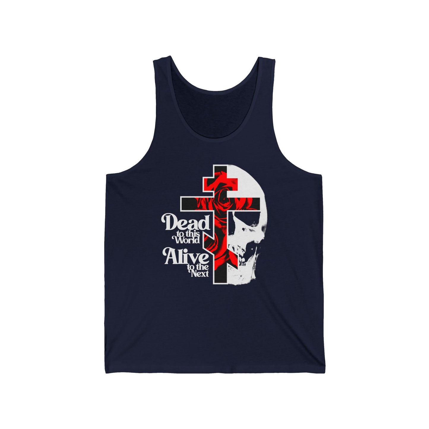 Dead to this World Alive to the Next | Goth Aesthetic Flower Cross & Skull | Bestselling Orthodox Christian Jersey Tank Top / Sleeveless Shirt