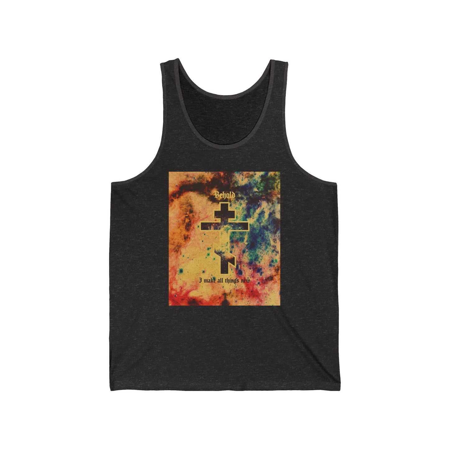 Behold, I Make All Things New (Revelation 21:5) | Cosmic Orthodox Cross On Inverted Starfield | Second Coming | Orthodox Christian Jersey Tank Top