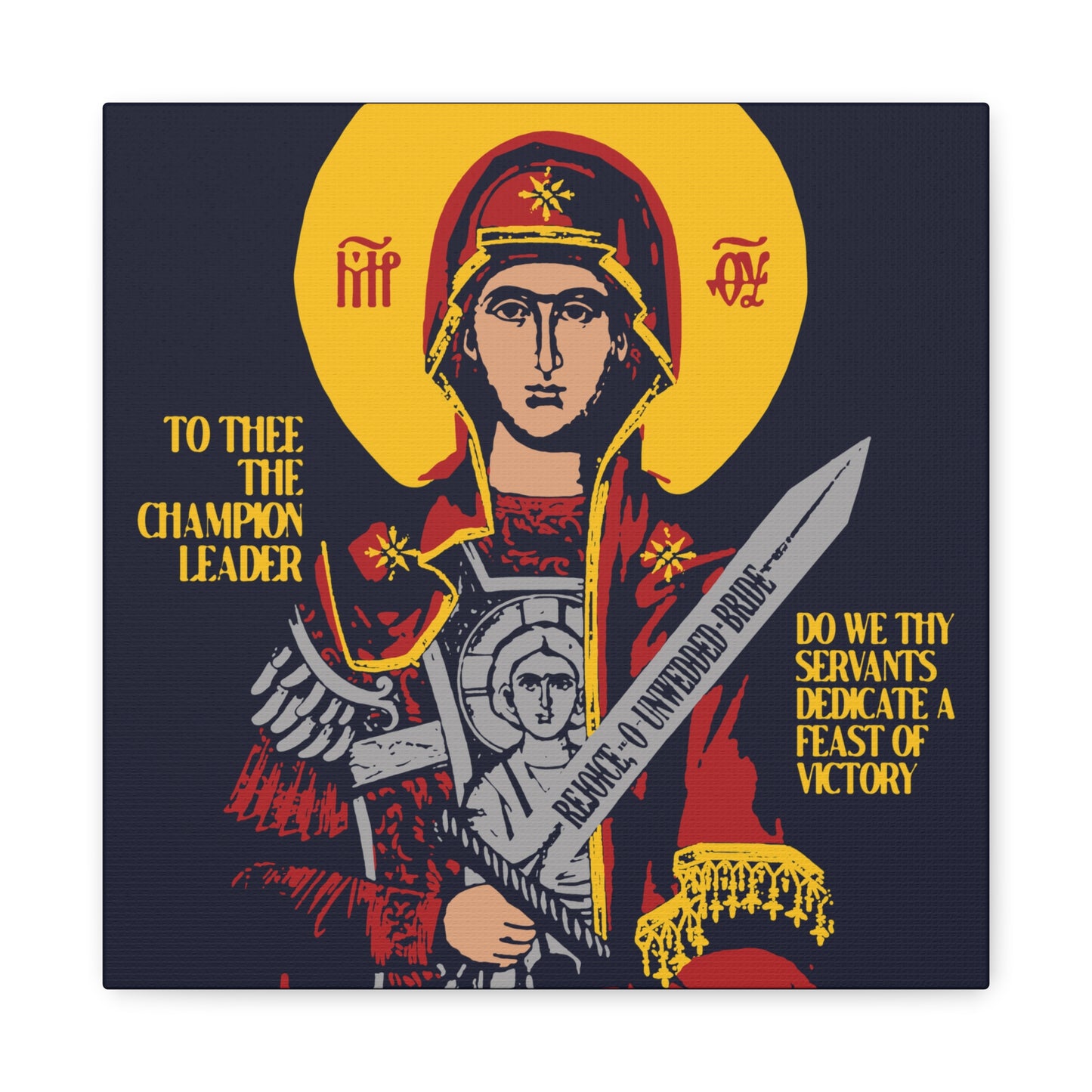 To Thee the Champion Leader | Mother of God | Theotokos with Sword IconoGraphic | Orthodox Christian Canvas Art