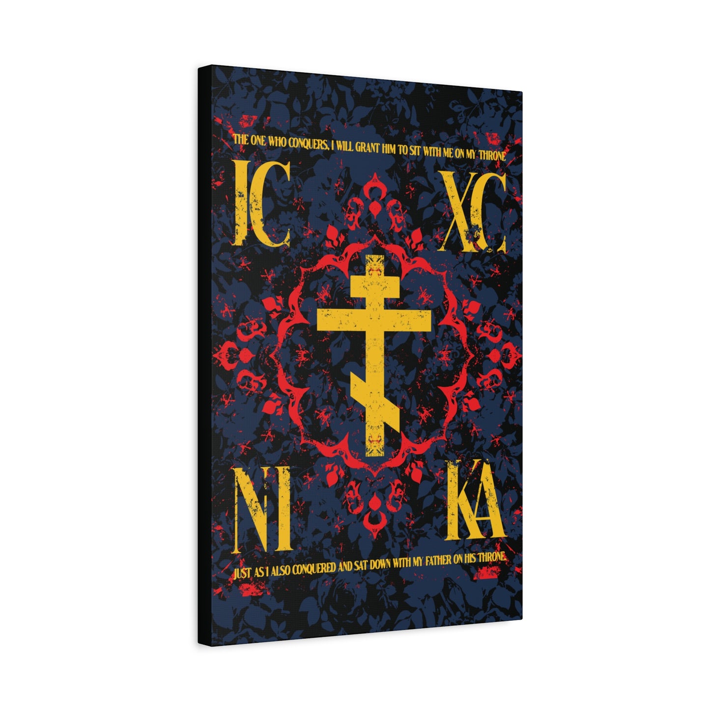 IC XC NIKA Orthodox Cross | Medieval Floral Design | The One Who Conquers (Revelation 3:21) | Orthodox Christian Canvas Art