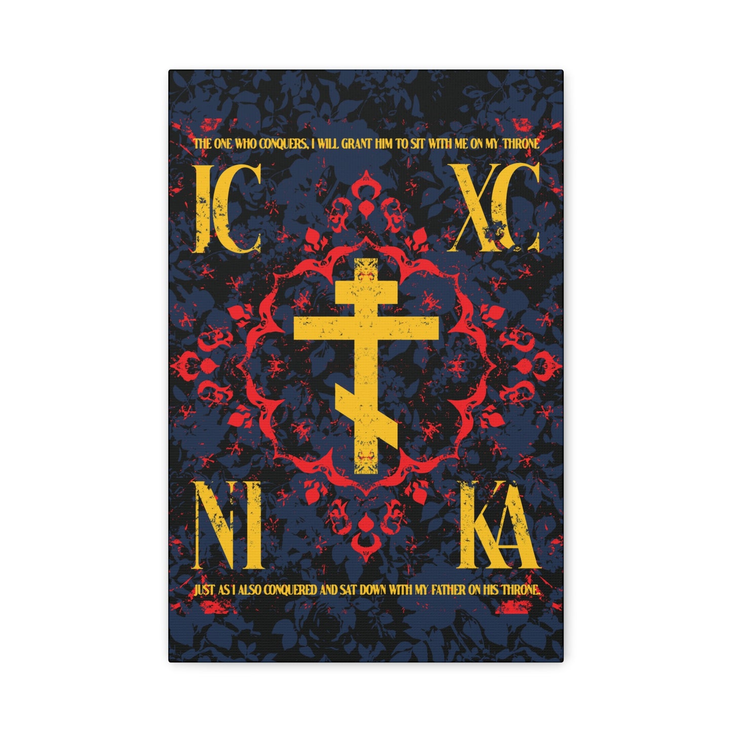 IC XC NIKA Orthodox Cross | Medieval Floral Design | The One Who Conquers (Revelation 3:21) | Orthodox Christian Canvas Art