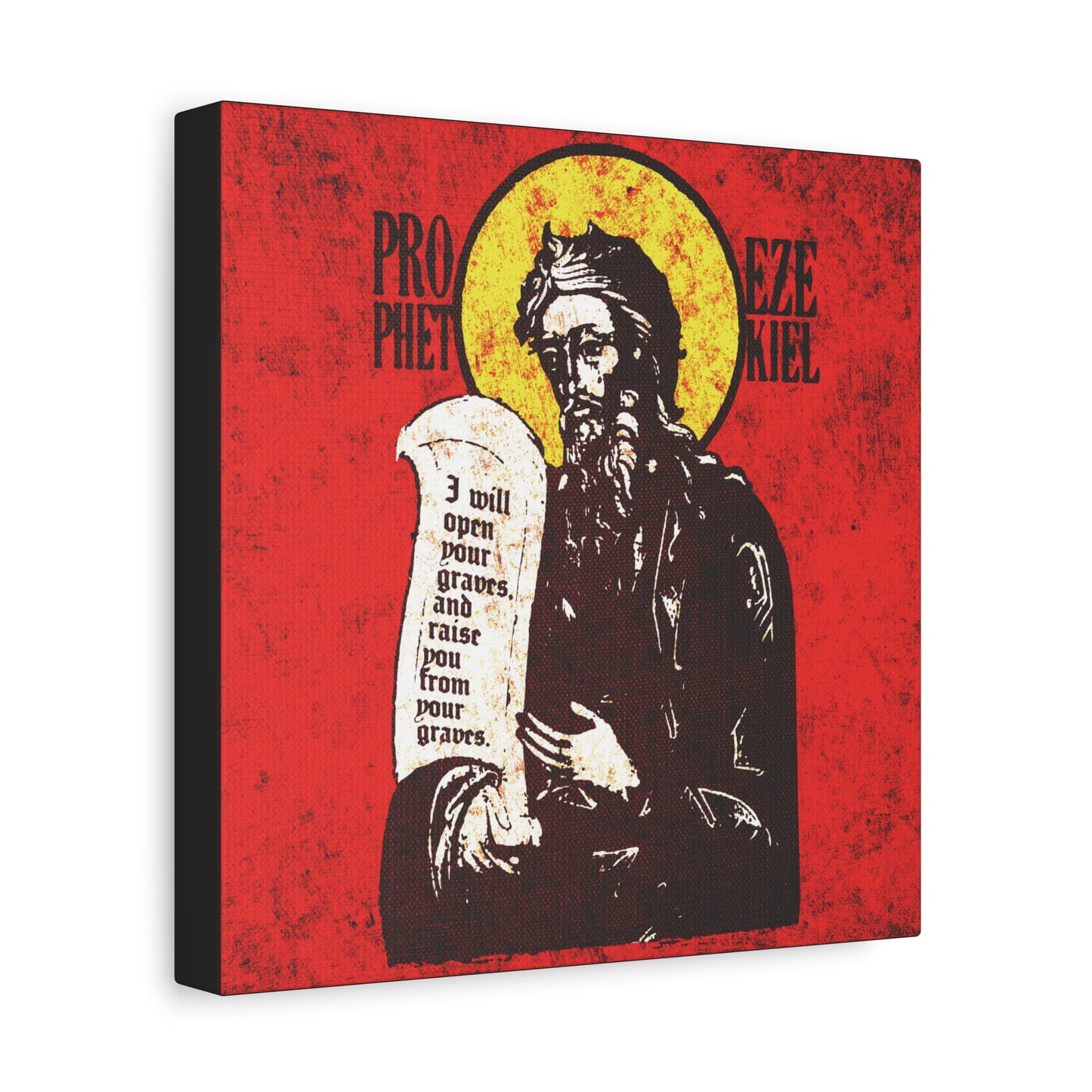 Prophet Ezekiel IconoGraphic | Textured, High Contrast Bright Red and Yellow Design | Old Testament | Orthodox Christian Canvas Art