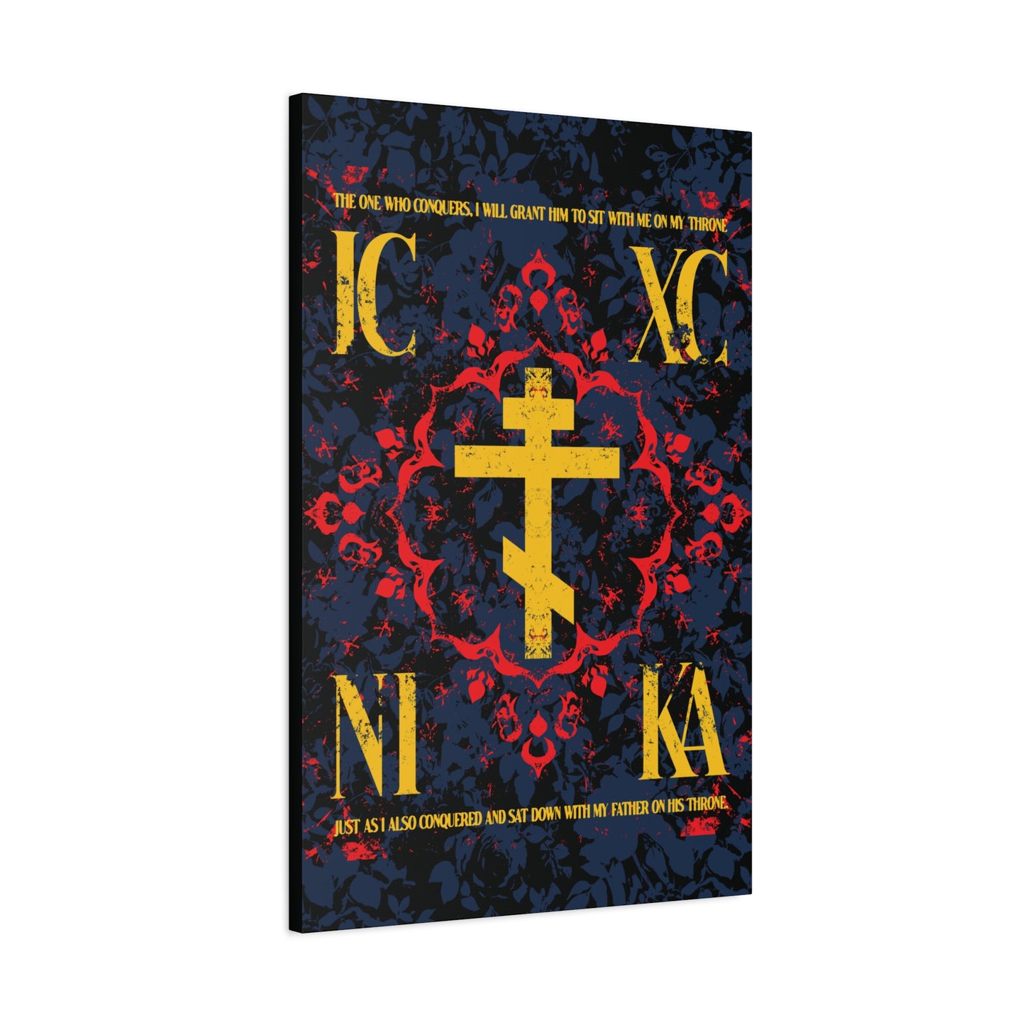 IC XC NIKA Orthodox Cross | Medieval Floral Design | The One Who Conquers (Revelation 3:21) | Orthodox Christian Canvas Art
