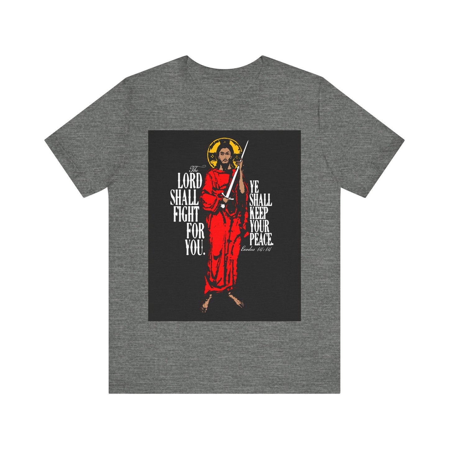 The Lord Shall Fight For You (Exodus 14:14) | Jesus Christ with Sword IconoGraphic | Orthodox Christian Cotton T-Shirt