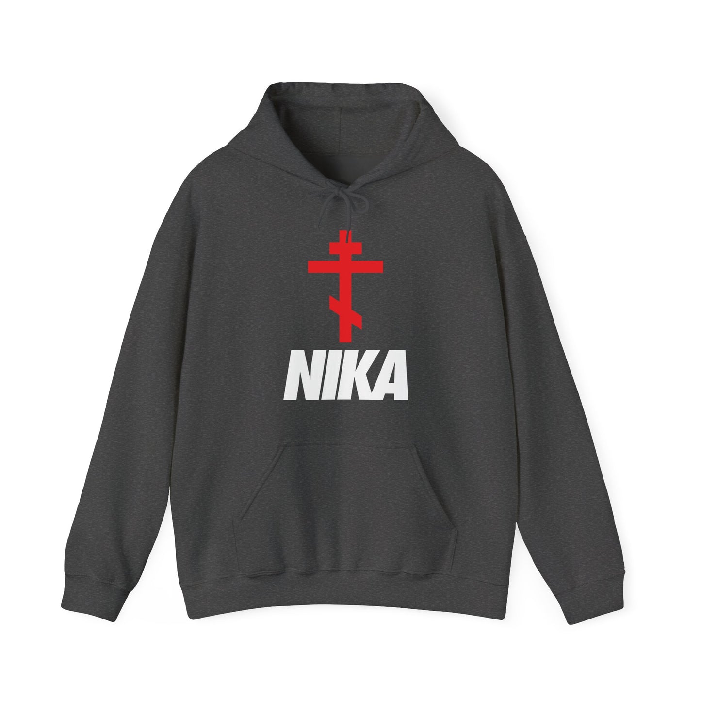 NIKA Orthodox Cross | NIKE Logo Mashup | Minimalist Corporate Sports Logo | Athletic Ascetic Fashion | Christian Activewear Hoodie