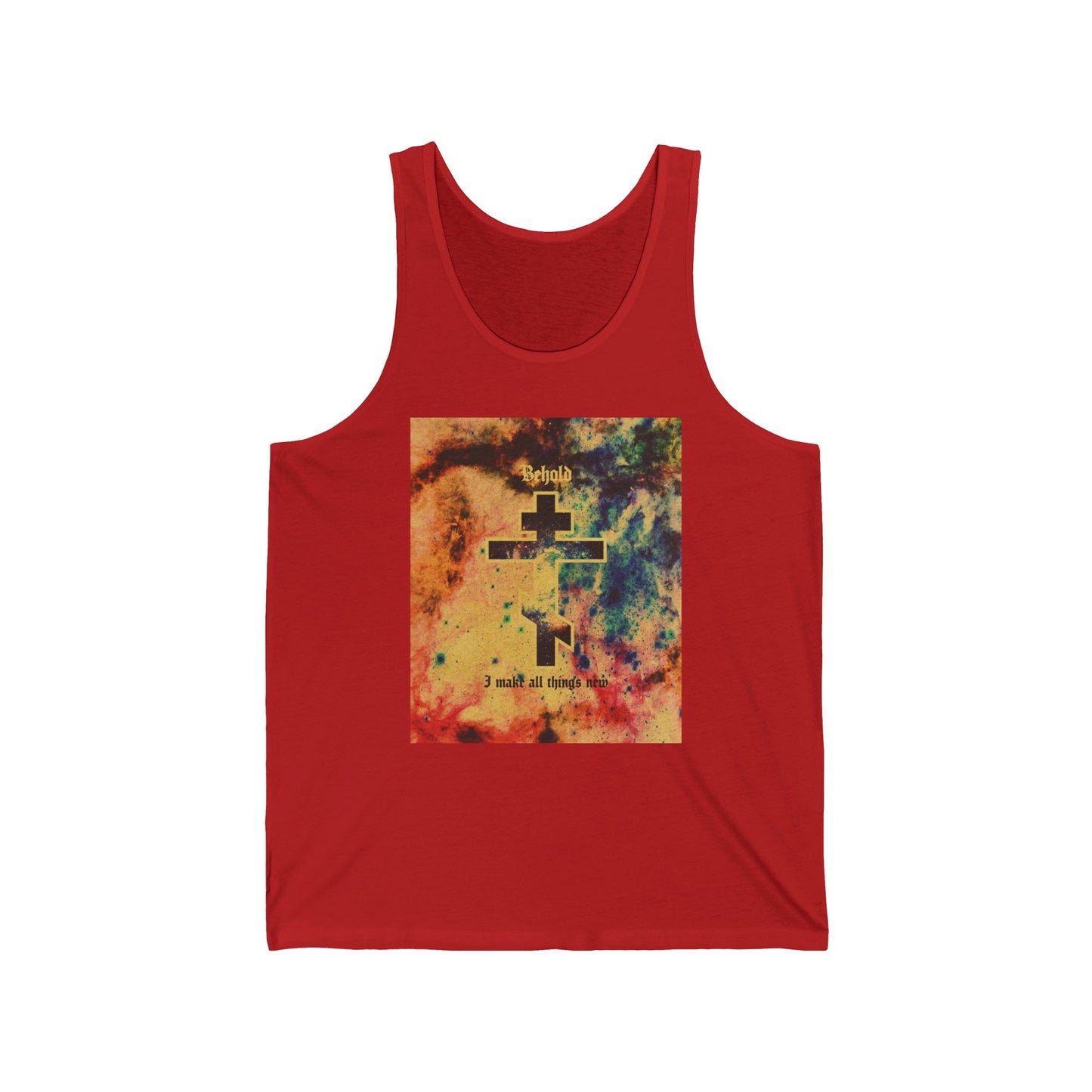 Behold, I Make All Things New (Revelation 21:5) | Cosmic Orthodox Cross On Inverted Starfield | Second Coming | Orthodox Christian Jersey Tank Top