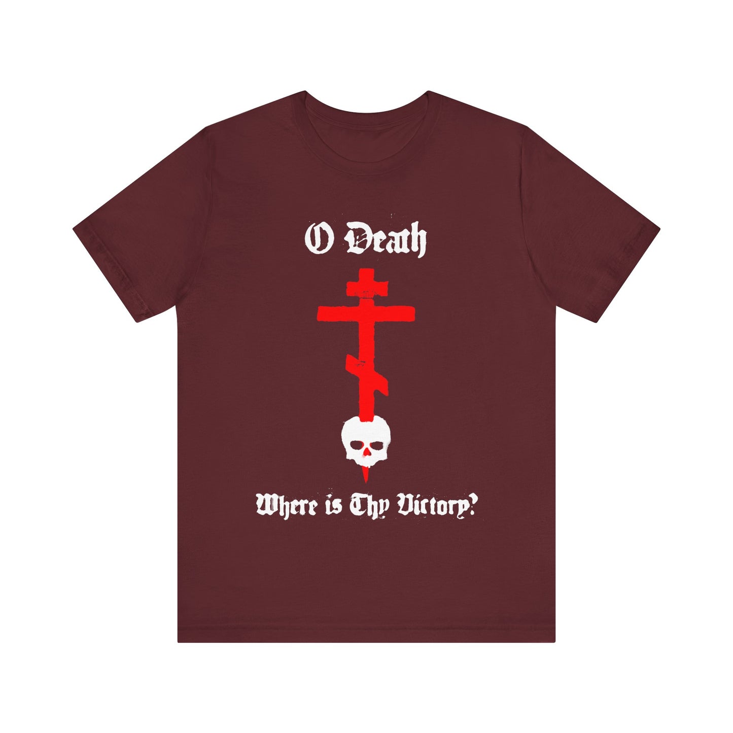 O Death Where is Thy Victory? 1 Cor 15:55 | Cross Stabbing Skull | Spraypaint Aesthetic | Orthodox Christian Cotton T-Shirt