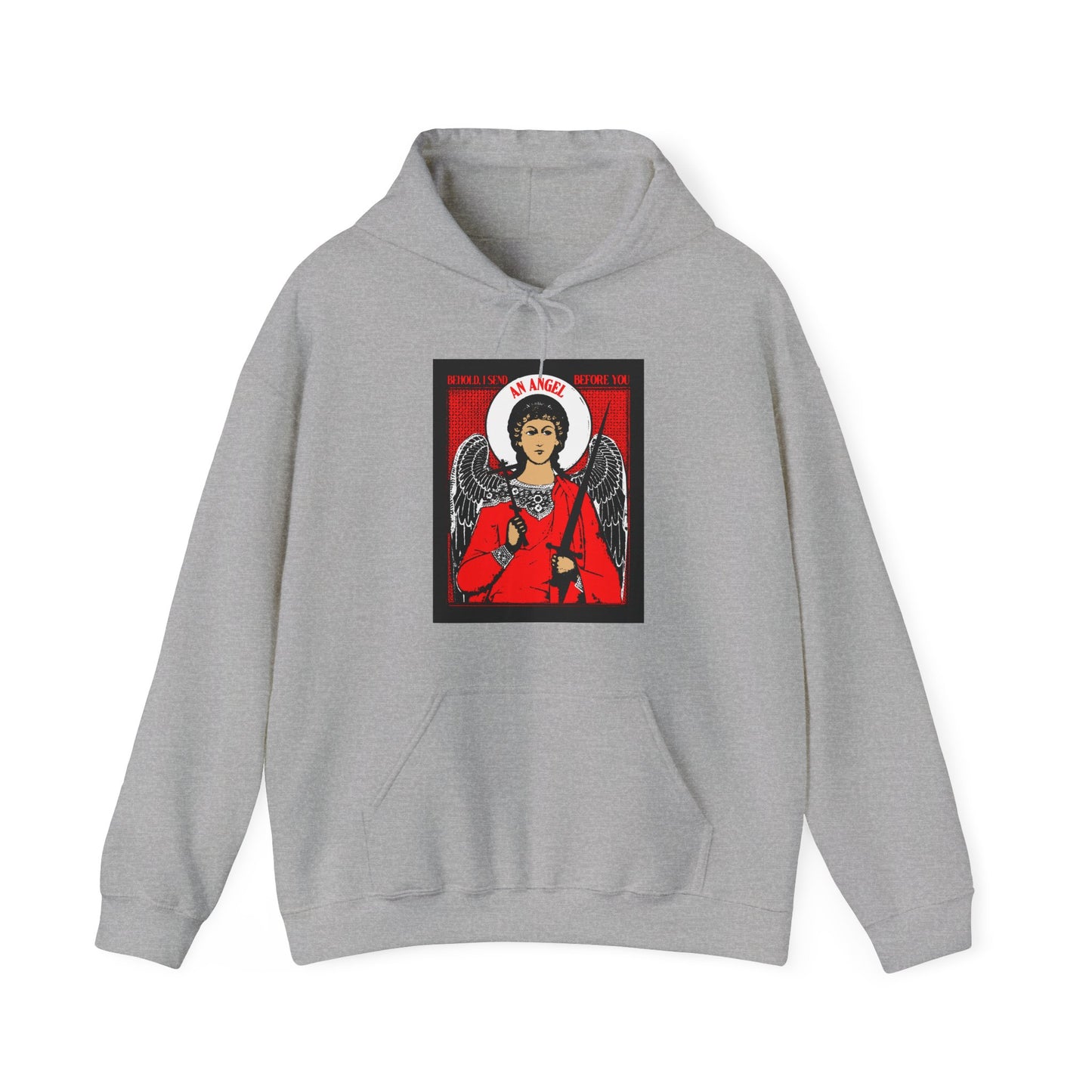 Behold I Send an Angel Before You (Ex 23:20) | Guardian Angel With Cross & Sword IconoGraphic | Orthodox Christian Hoodie