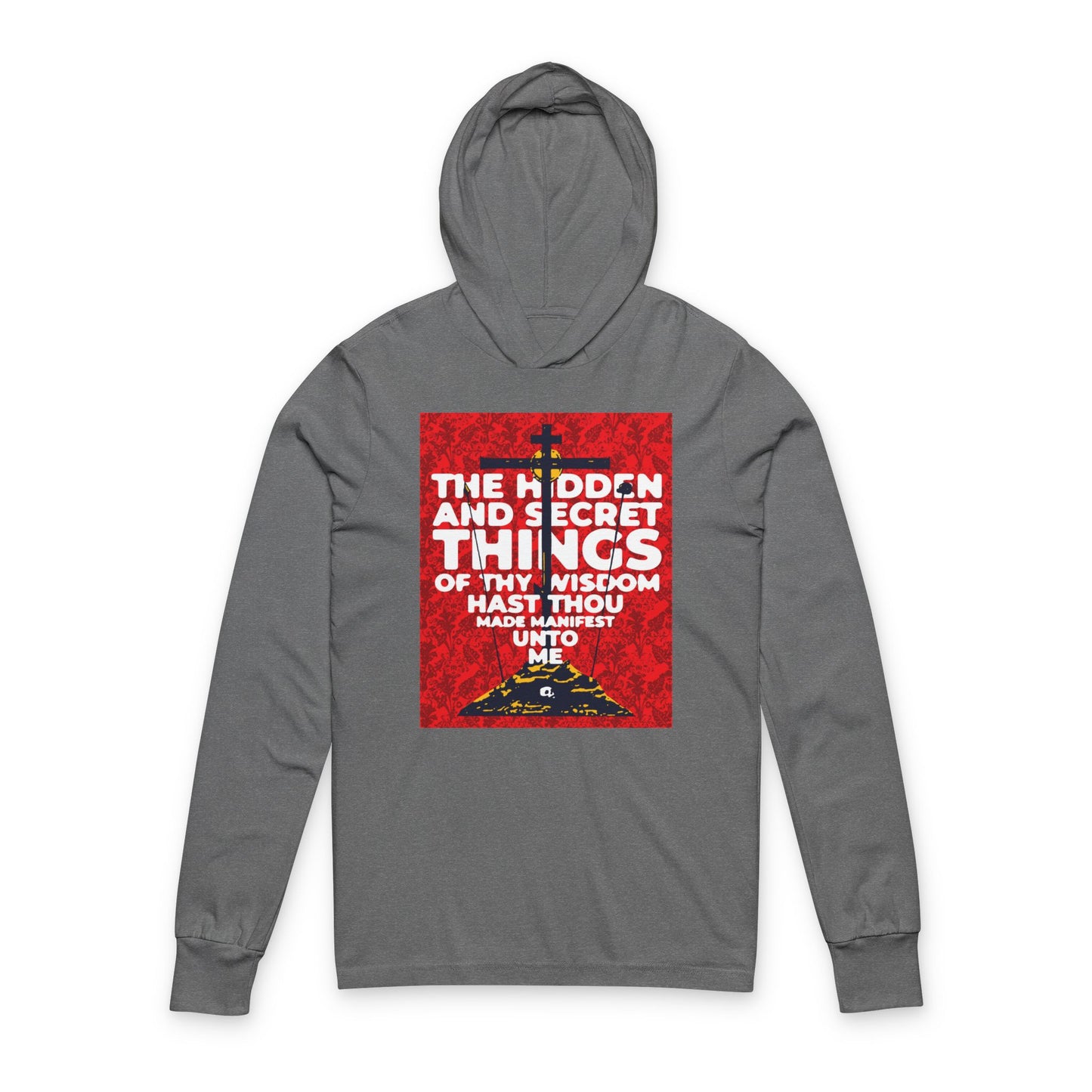The Hidden and Secret Things of Thy Wisdom (Psalm 50/51) | Golgotha Cross | Skull of Adam | Orthodox Long Sleeve Hooded Shirt