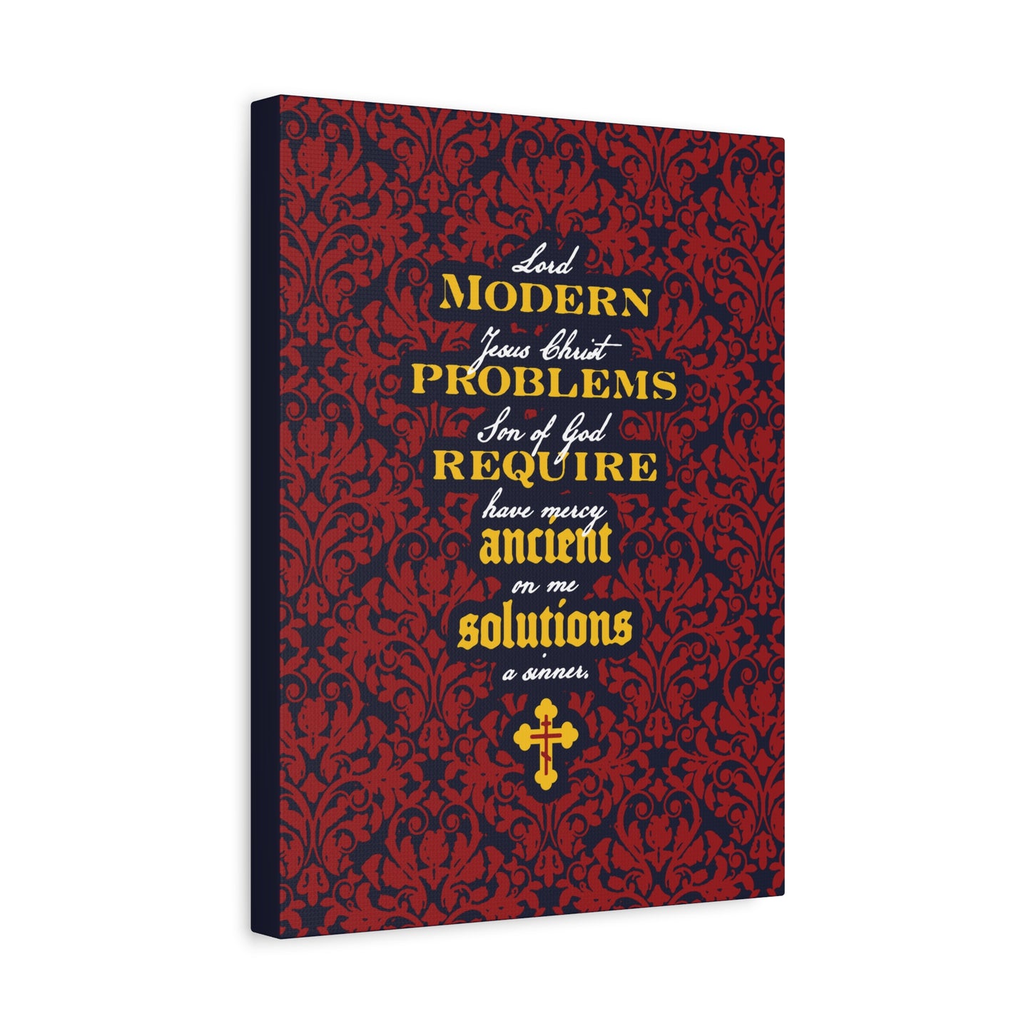 Modern Problems Require Ancient Solutions (Jesus Prayer, Floral Background) No. 2 | Orthodox Christian Canvas Wall Art