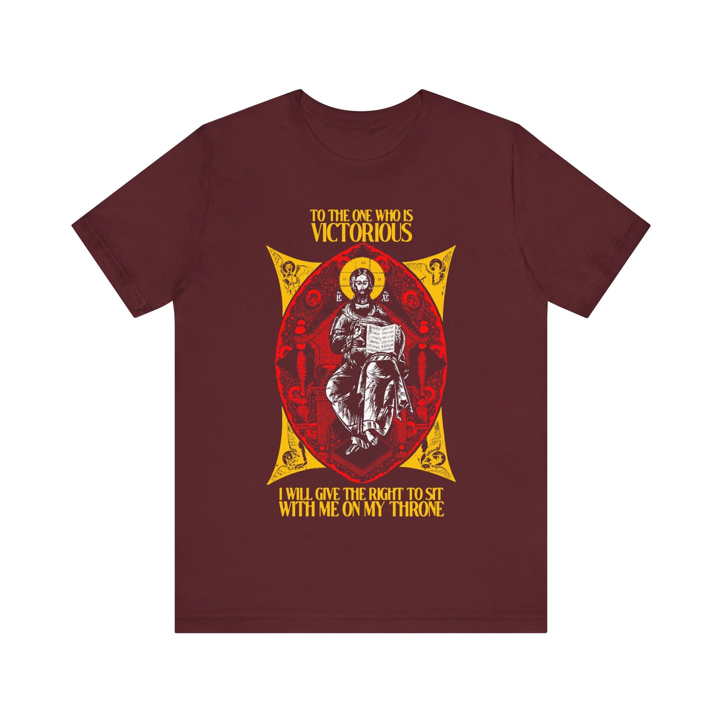 Christ Enthroned IconoGraphic (To the One Who Is Victorious) No. 1 | Orthodox Christian T-Shirt