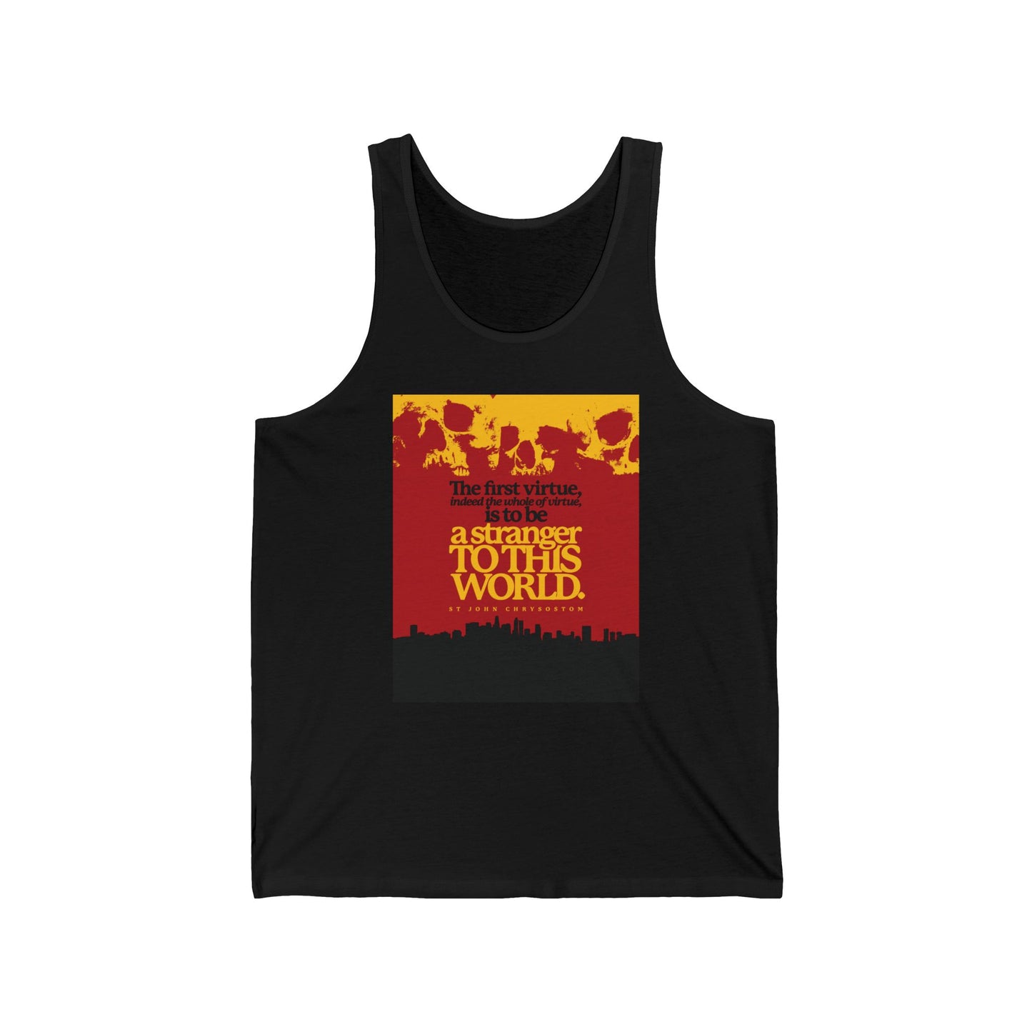 The Whole of Virtue is to Be a Stranger To this World (St John Chrysostom) | Skull Aesthetic | Orthodox Christian Jersey Tank Top / Sleeveless Shirt