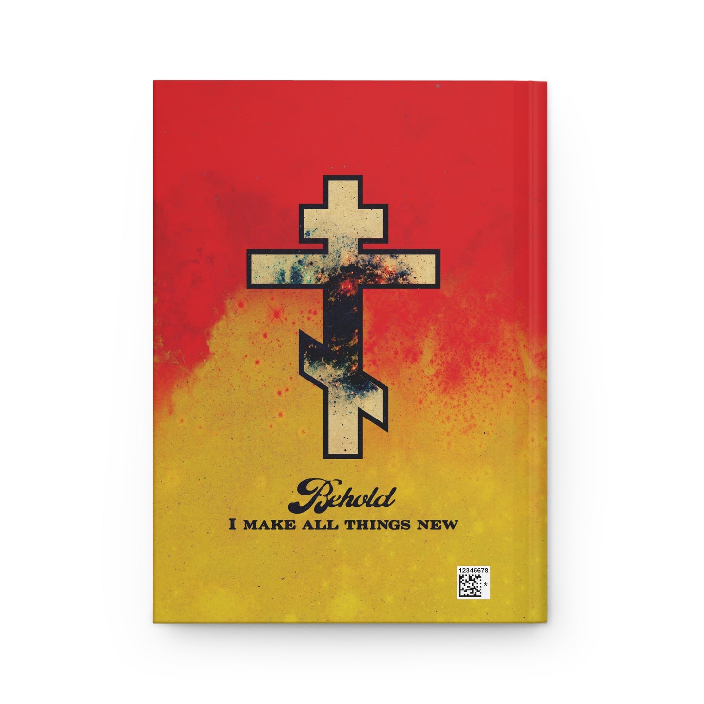 Behold, I Make All Things New (Rev 21:5) | Cosmic Orthodox Cross on Red and Yellow Background | Orthodox Christian Hardcover Journal