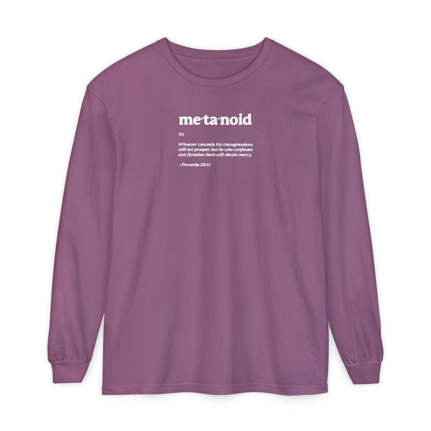 Metanoia Metanoid Definition | Proverbs 28:13 | Confession & Repentance | Minimalist Design | Orthodox Christian Long Sleeve Shirt