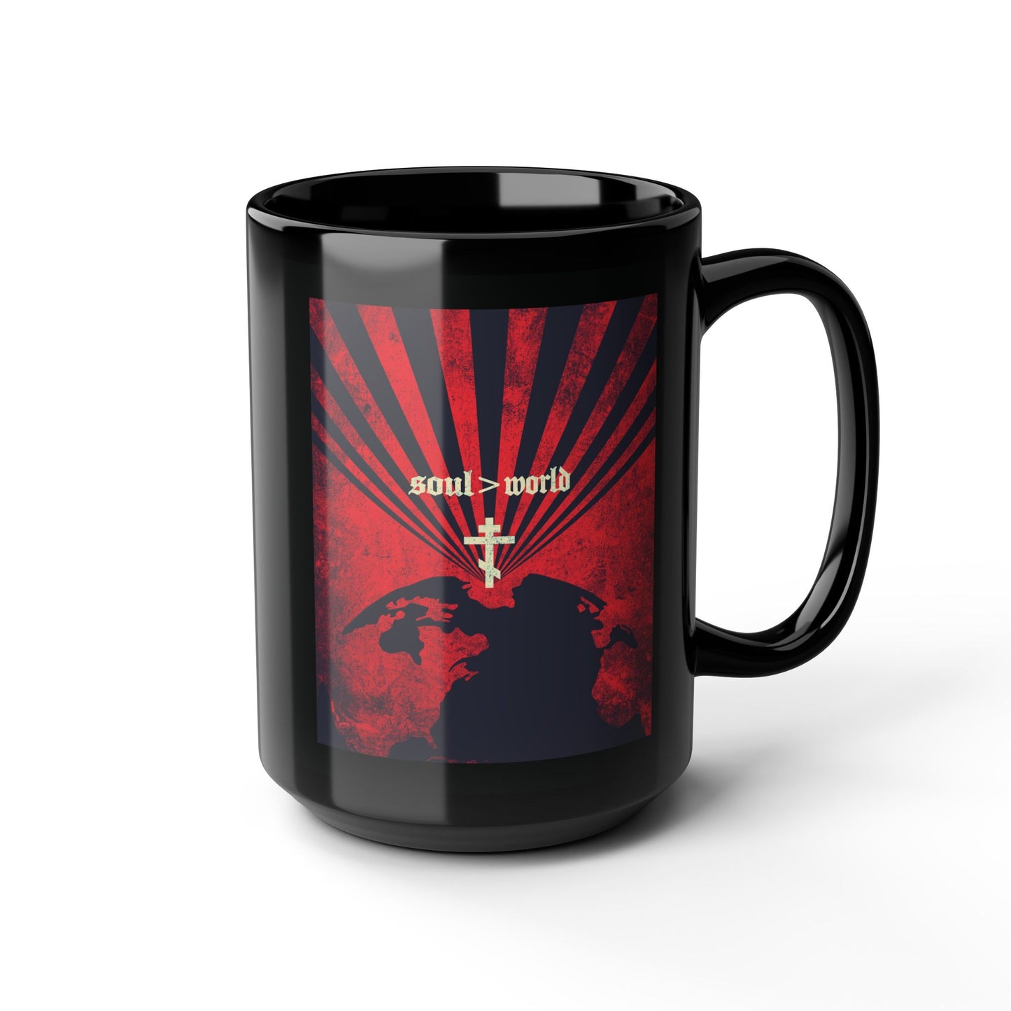 What Shall it Profit a Man | Matthew 16:26 | Soul Is Greater Than World | Red Earth White Cross | Orthodox Christian Black Mug