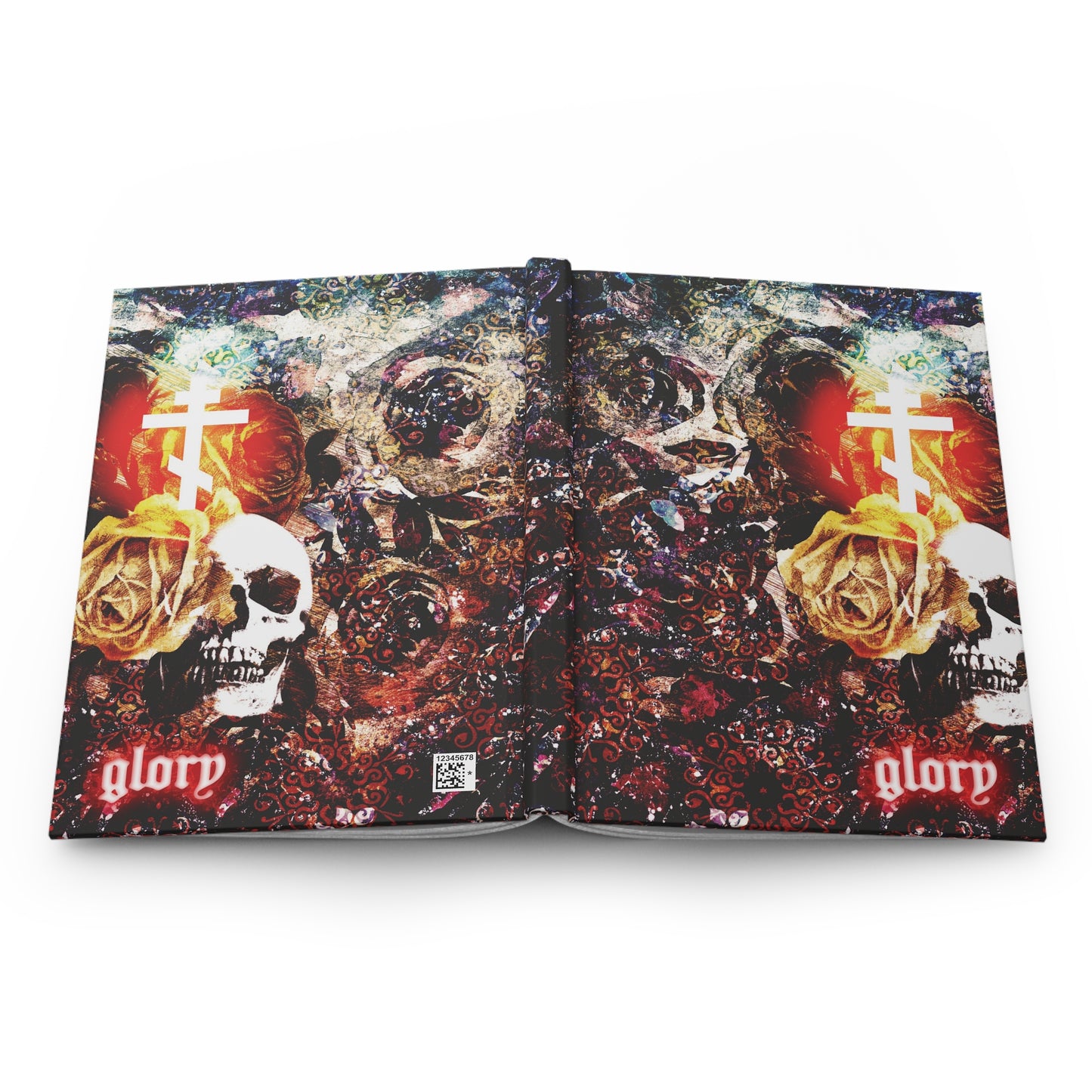 Now the Son of Man is Glorified, and God is Glorified in Him (John 13:31) | Skull and Floral Glowing Cross Design | Orthodox Christian Hardcover Blank Journal