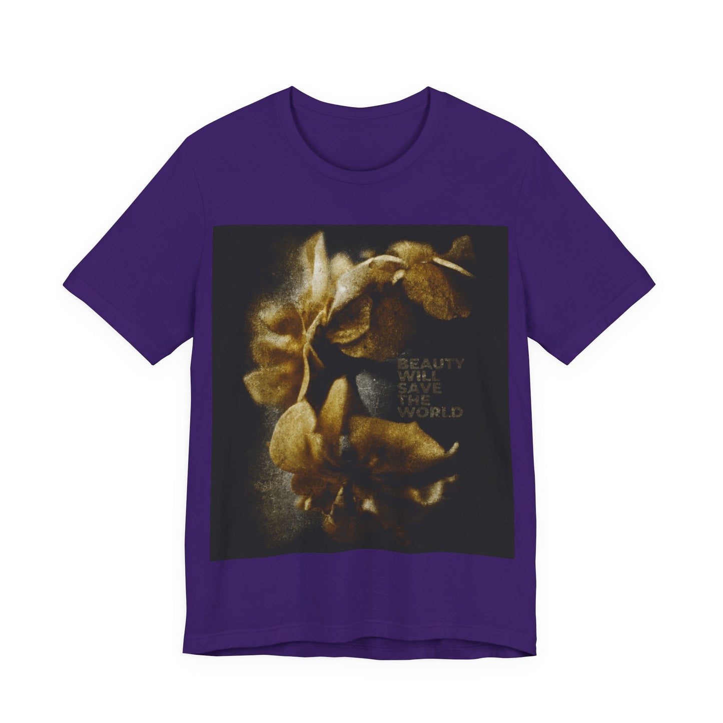 Team Purple t-shirt featuring "Beauty Will Save the World"—a Dostoevsky-inspired Orthodox Christian design with photographic artwork glorifying Jesus Christ, Universal Creator and King.