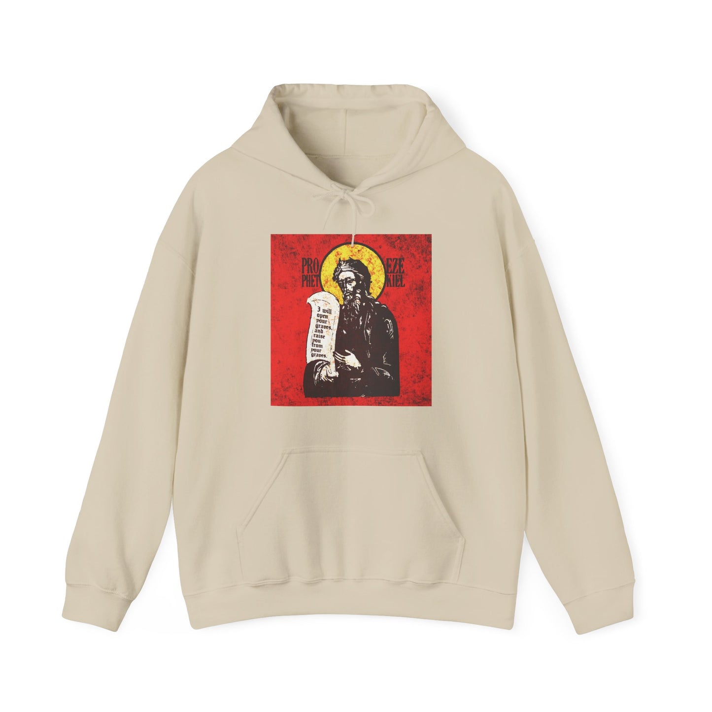 Prophet Ezekiel IconoGraphic | Textured, High Contrast Bright Red and Yellow Design | Old Testament | Orthodox Christian Hoodie