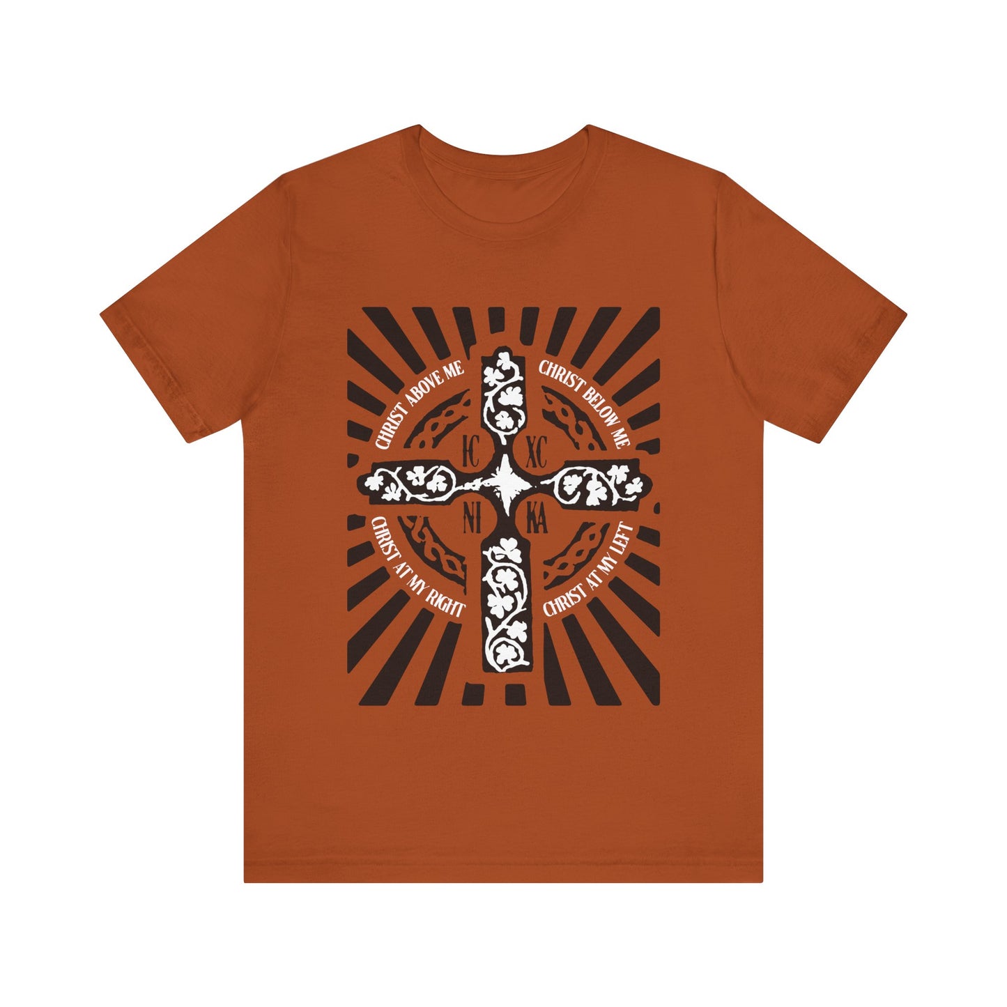 Red ICXC NIKA Enniskillen Celtic Cross | Lorica of St. Patrick | Shield Prayer | Orthodox Christian Cotton T-Shirt