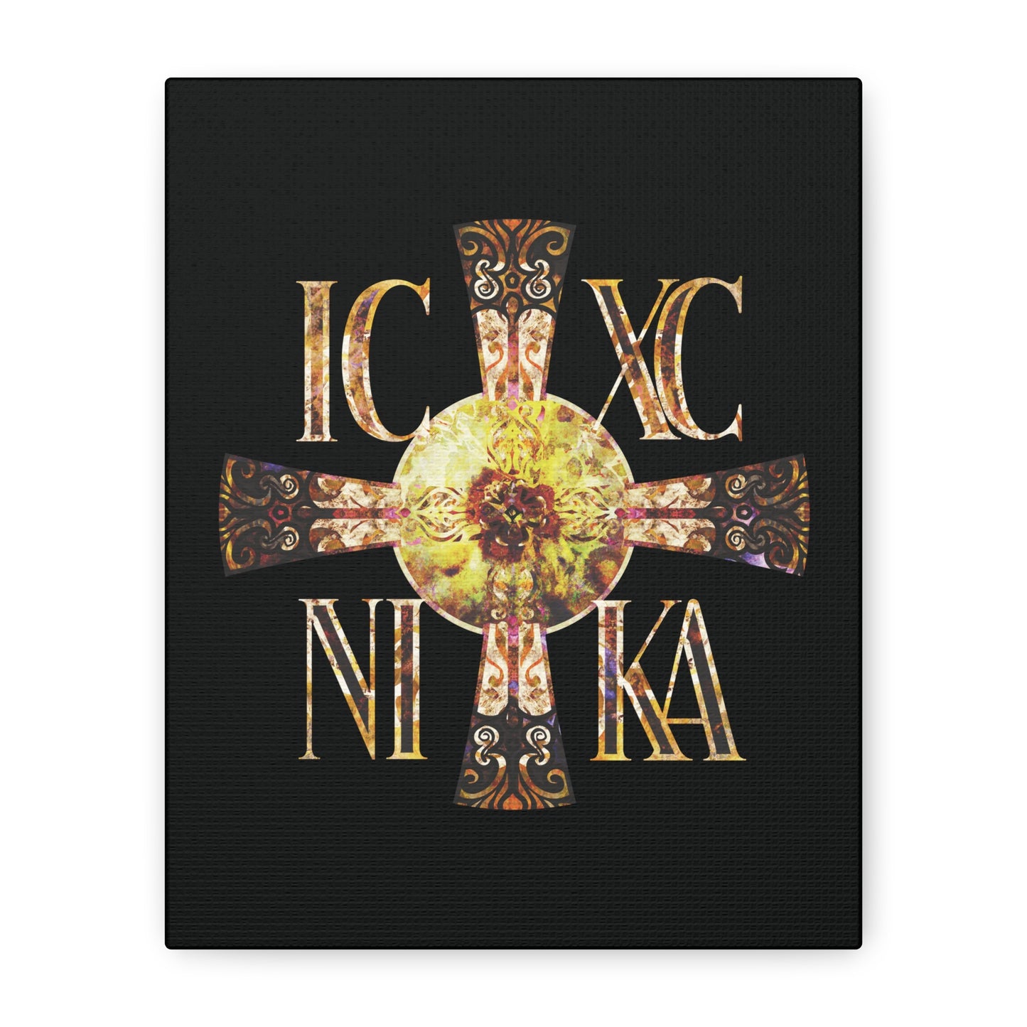 ICXC NIKA Celtic Style Equal Armed Cross | Bright Solar Texture | Orthodox Christian Canvas Art