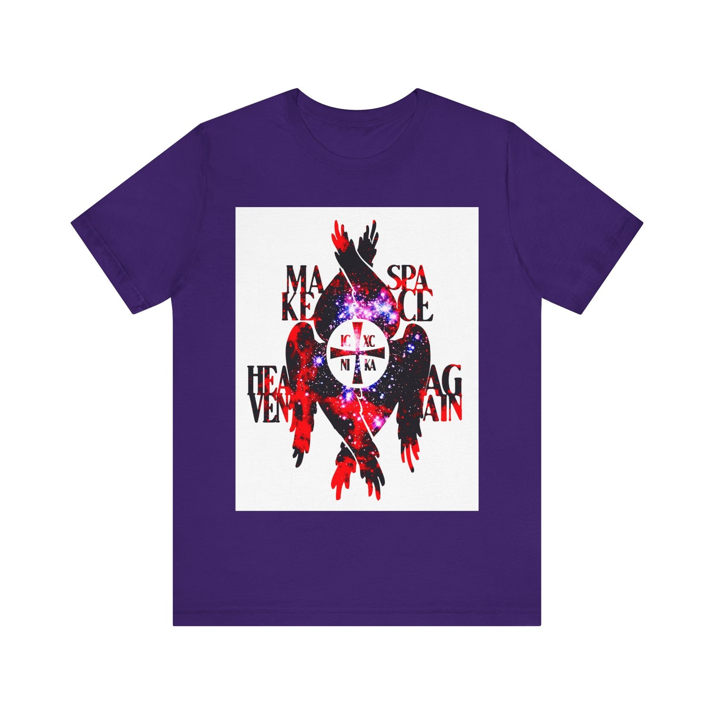 Make Space Heaven Again | Cosmic Textured ICXC NIKA Cross | Seraphim Wings | Orthodox Christian T-Shirt