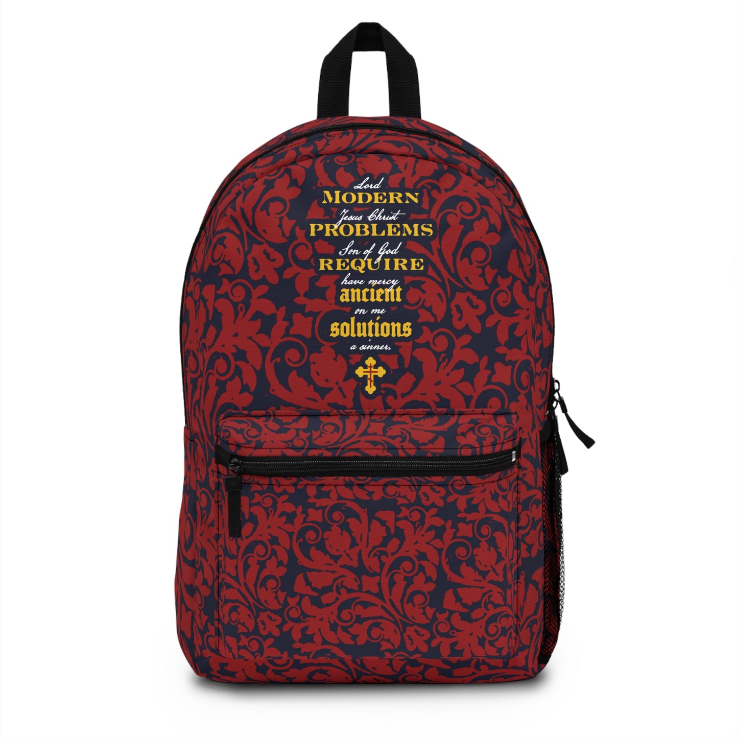 Modern Problems Require Ancient Solutions (Jesus Prayer, Floral Background) No. 2 | Orthodox Christian Art Backpack
